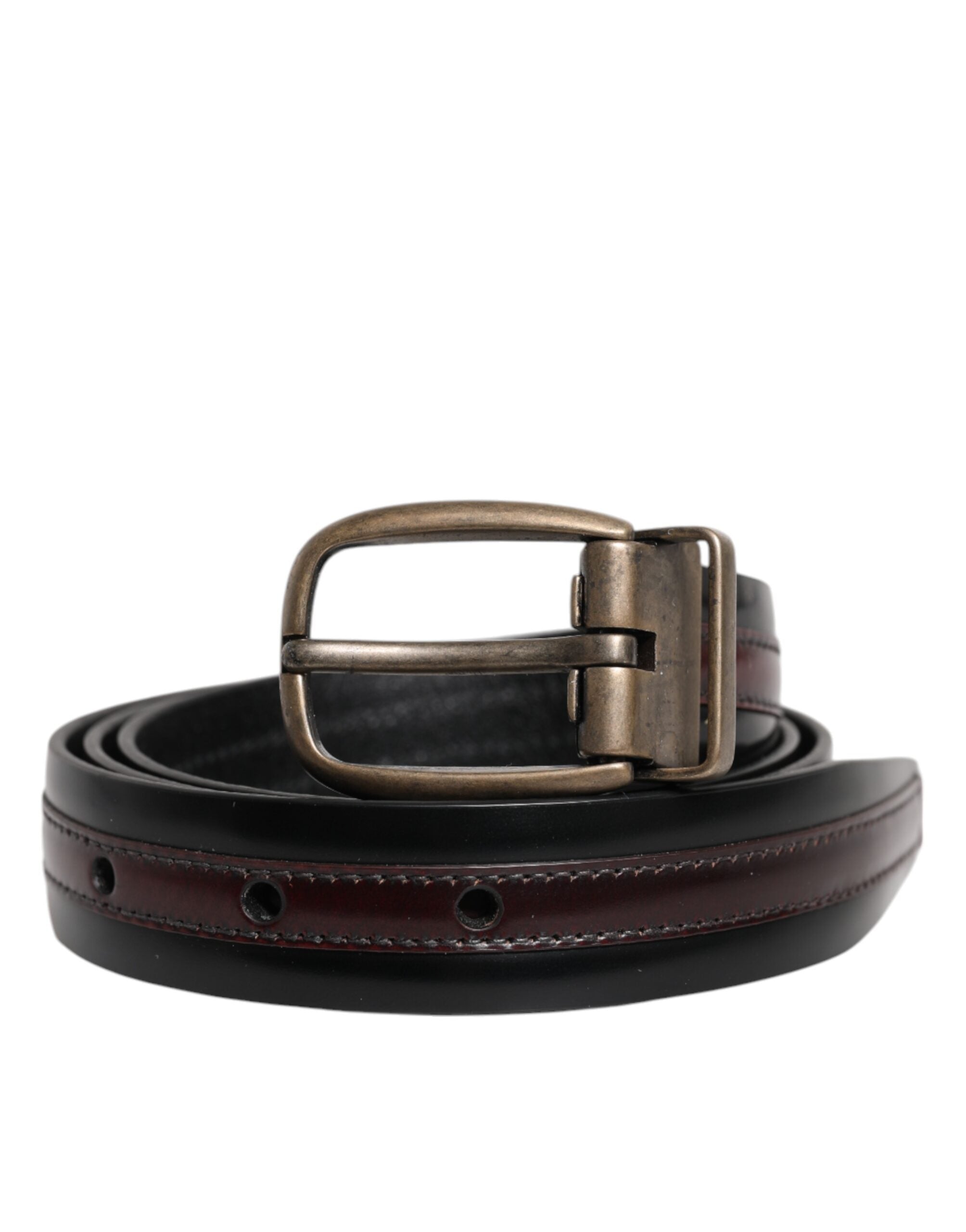 Ceinture Dolce &amp; Gabbana en cuir de veau noir bordeaux avec boucle en métal et logo