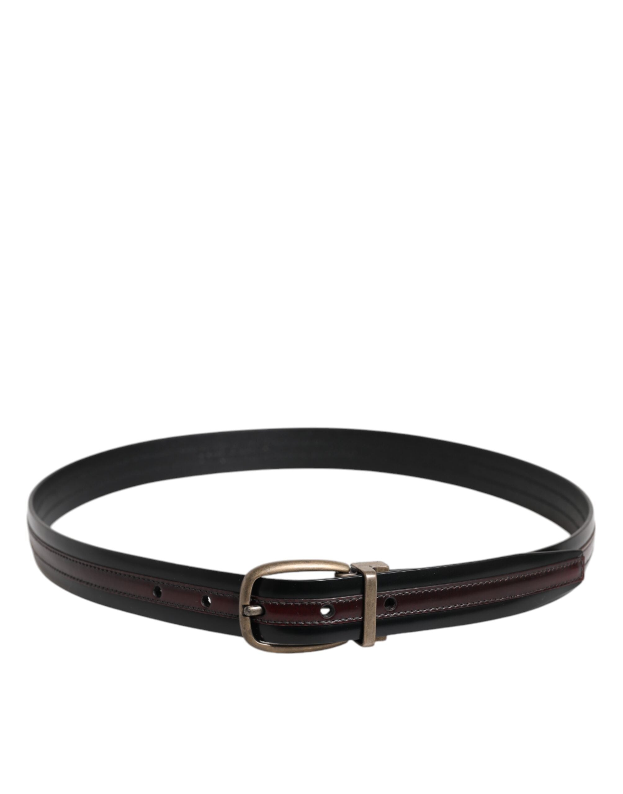Ceinture Dolce &amp; Gabbana en cuir de veau noir bordeaux avec boucle en métal et logo