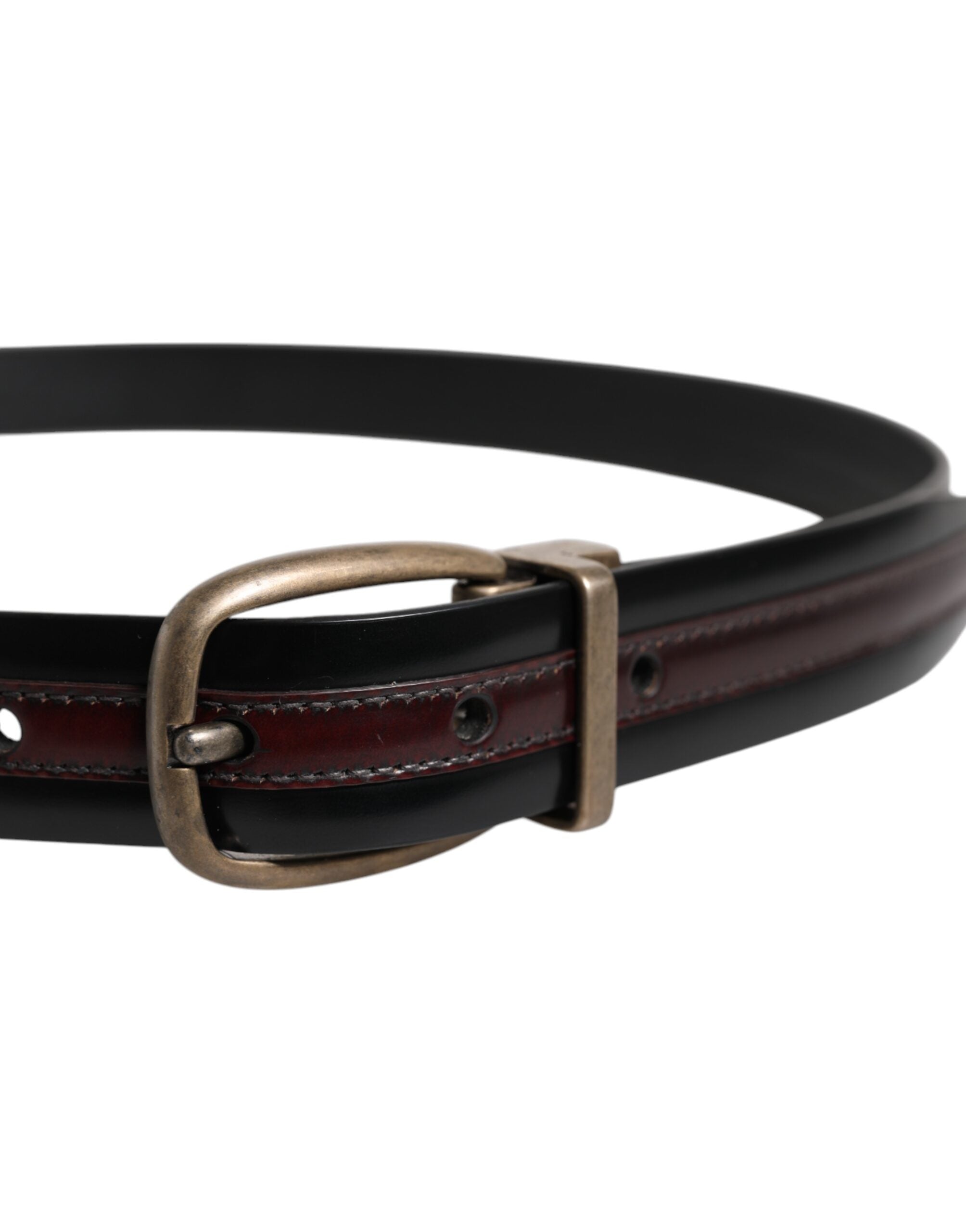Ceinture Dolce &amp; Gabbana en cuir de veau noir bordeaux avec boucle en métal et logo