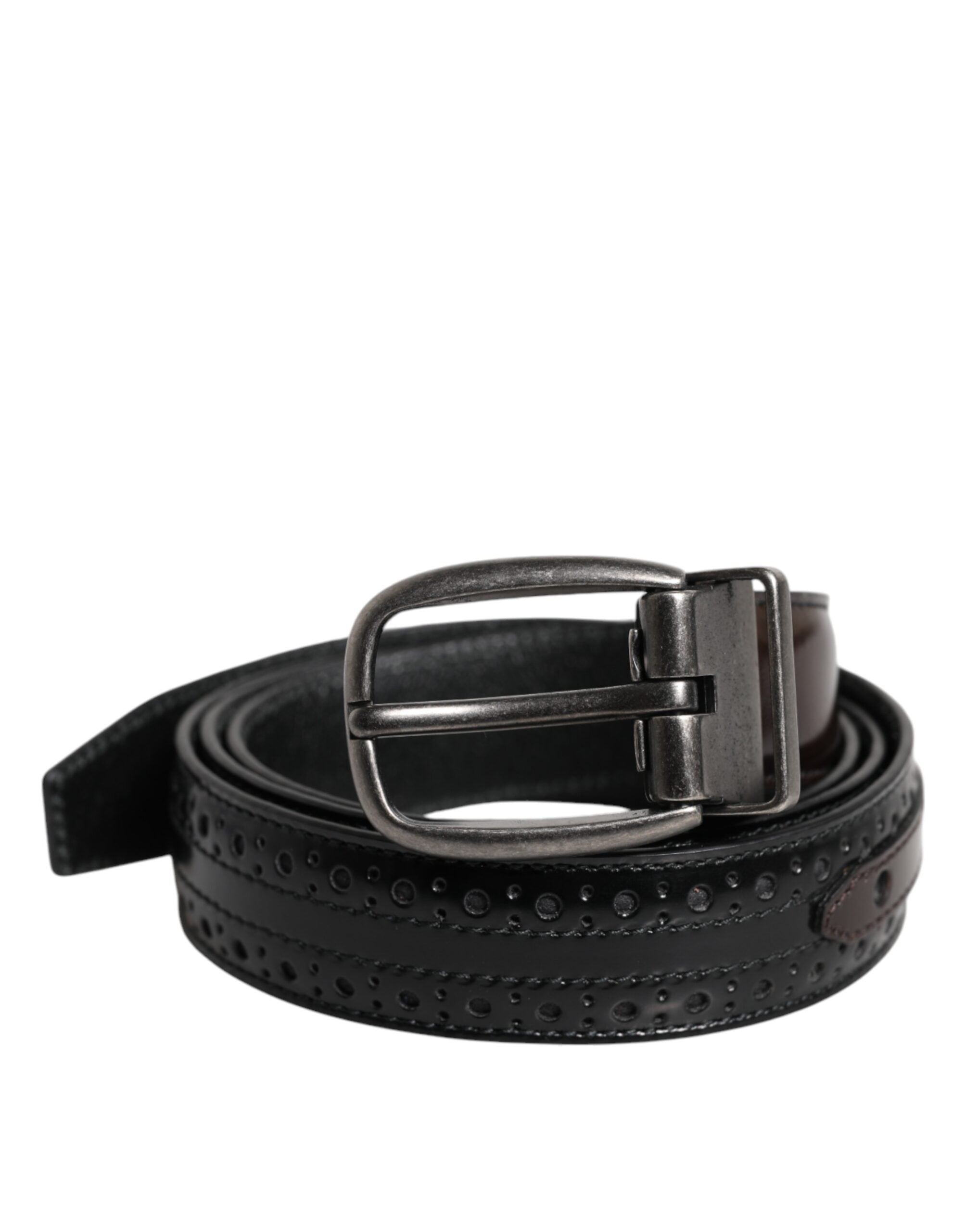 Ceinture classique en cuir noir et marron Dolce &amp; Gabbana avec boucle en métal
