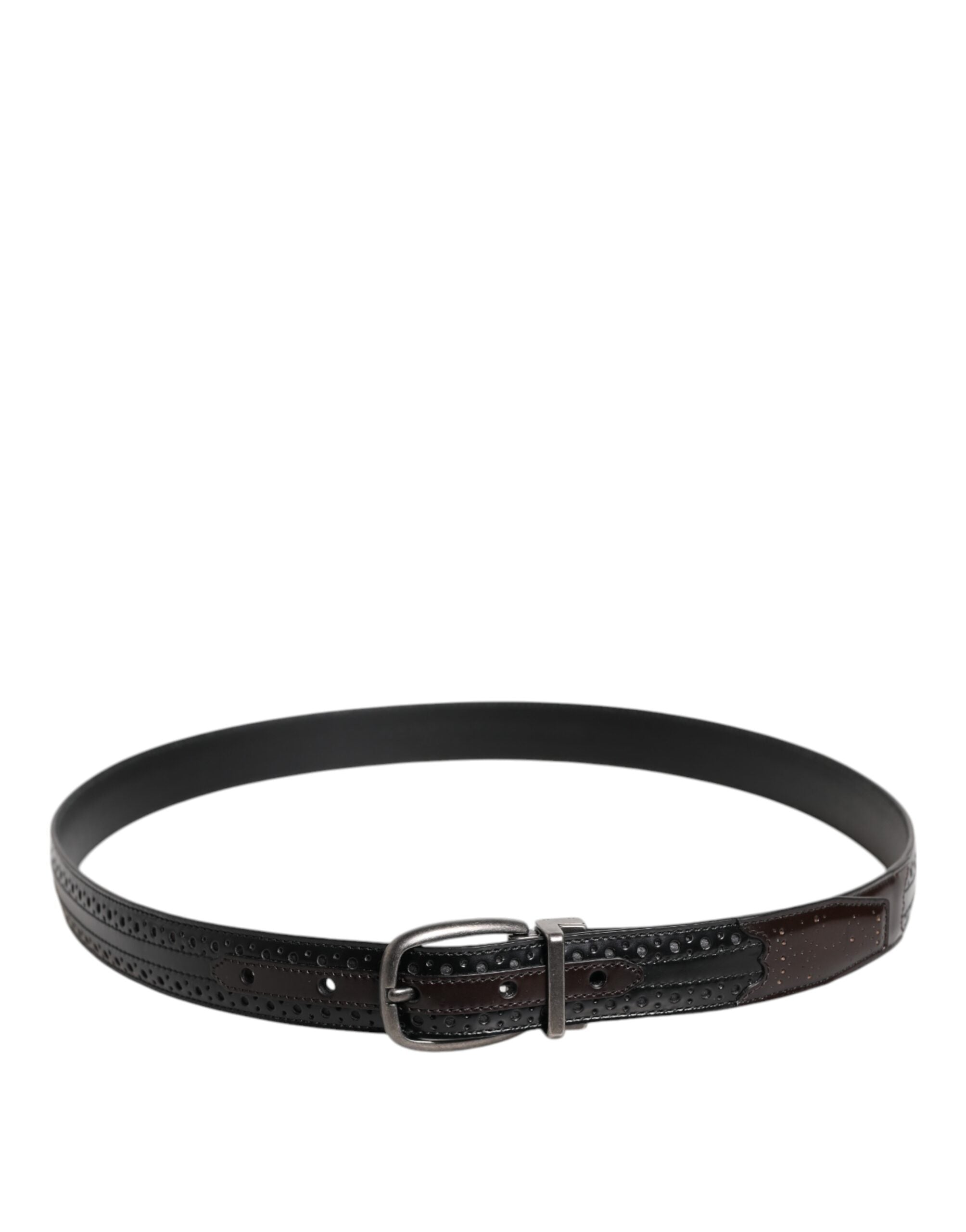 Ceinture classique en cuir noir et marron Dolce &amp; Gabbana avec boucle en métal