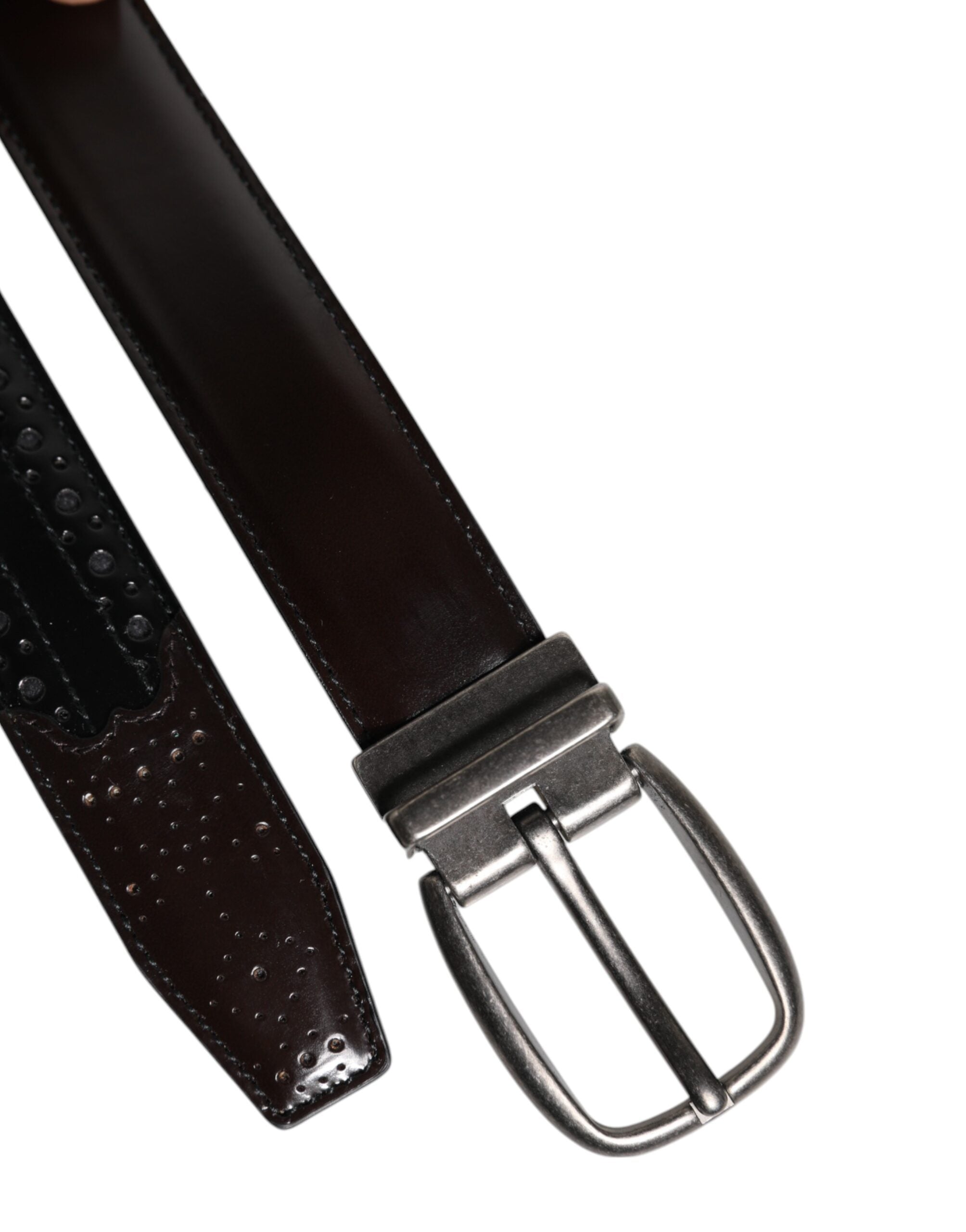 Ceinture classique en cuir noir et marron Dolce &amp; Gabbana avec boucle en métal