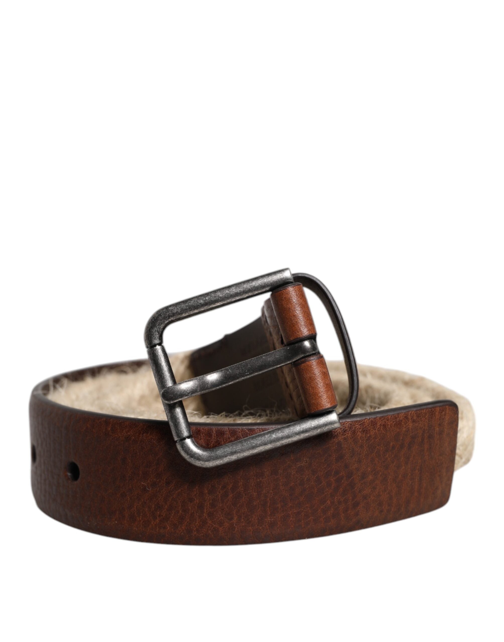 Ceinture Dolce &amp; Gabbana en cuir de jute marron avec boucle en métal tressé