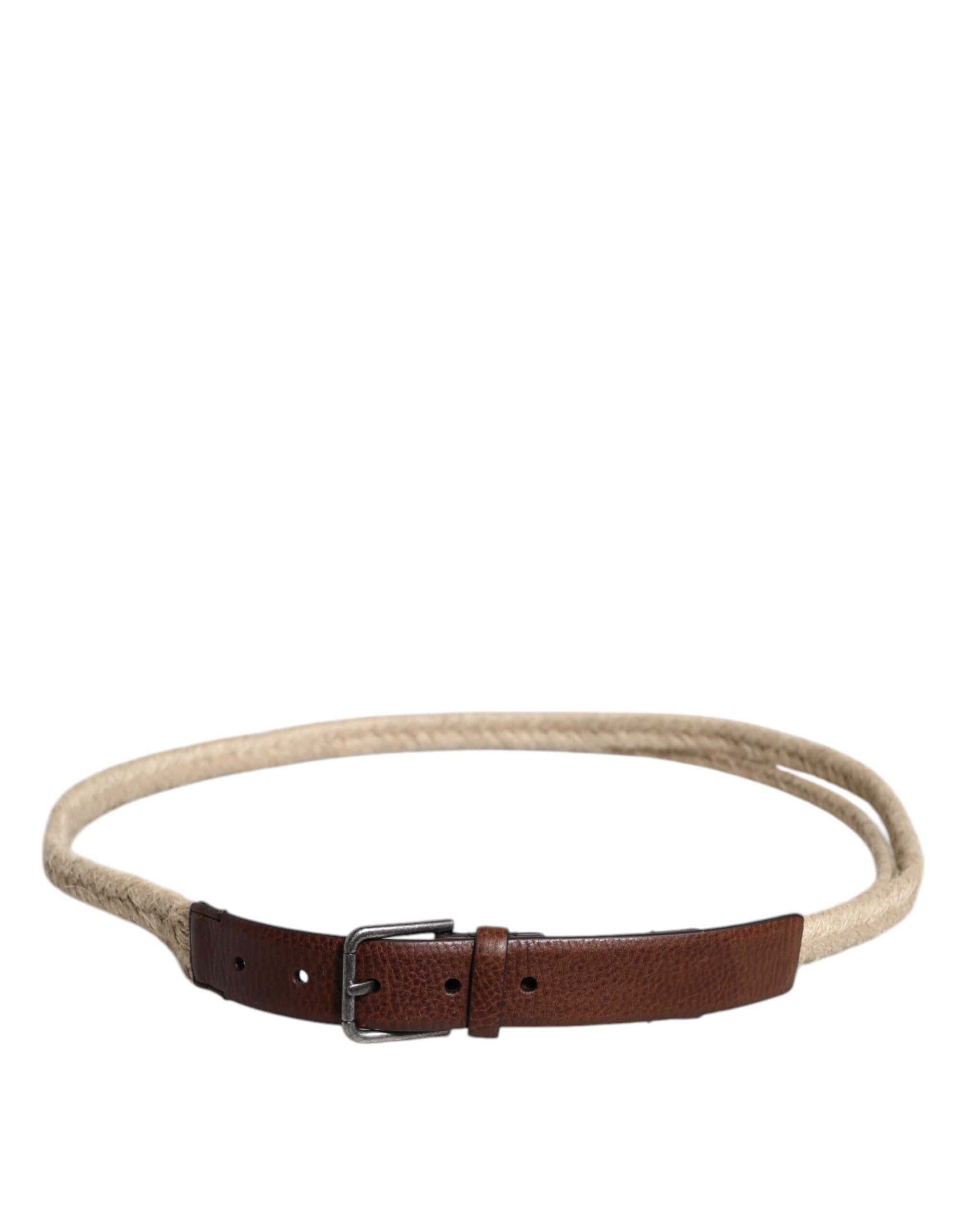 Ceinture Dolce &amp; Gabbana en cuir de jute marron avec boucle en métal tressé