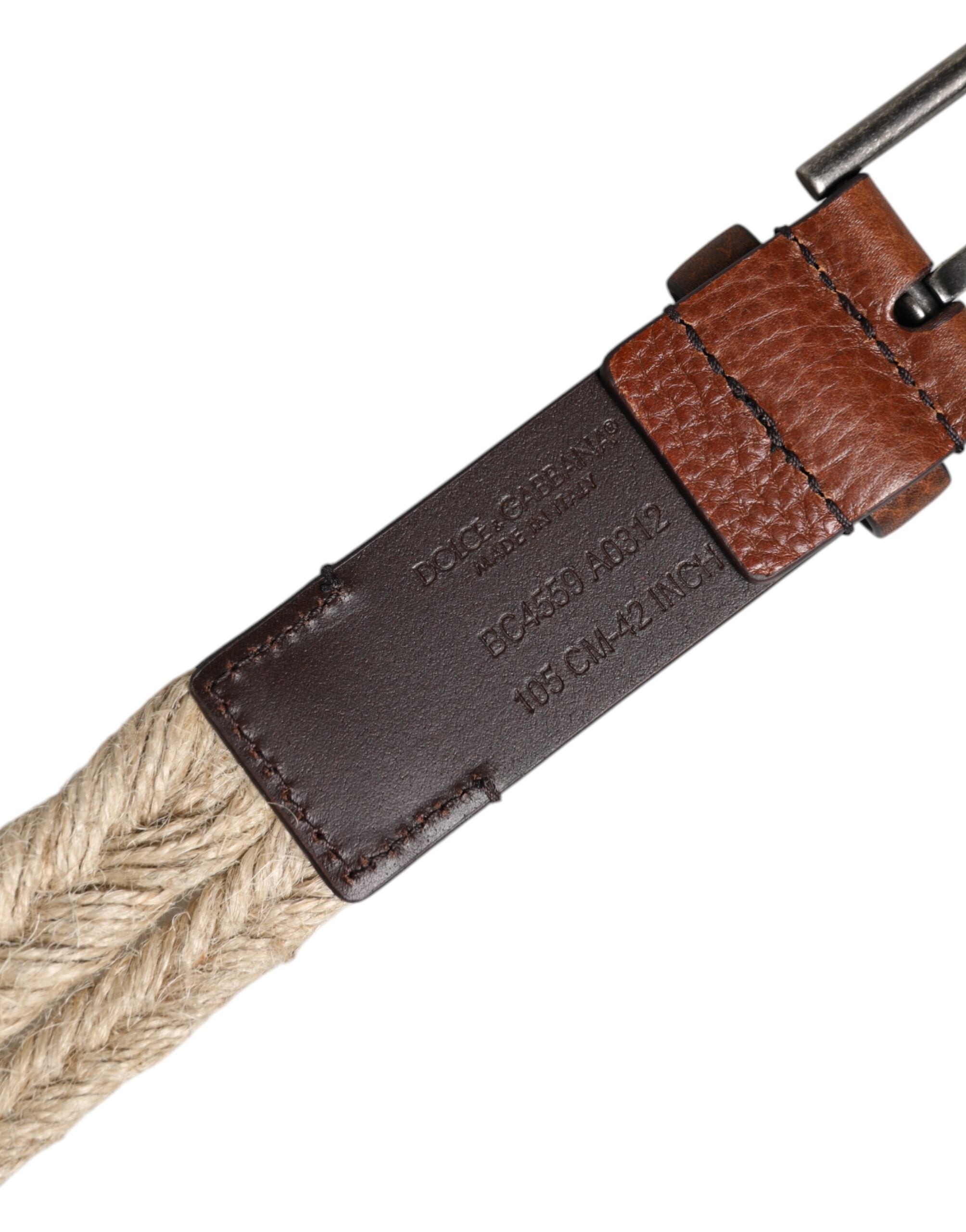 Ceinture Dolce &amp; Gabbana en cuir de jute marron avec boucle en métal tressé