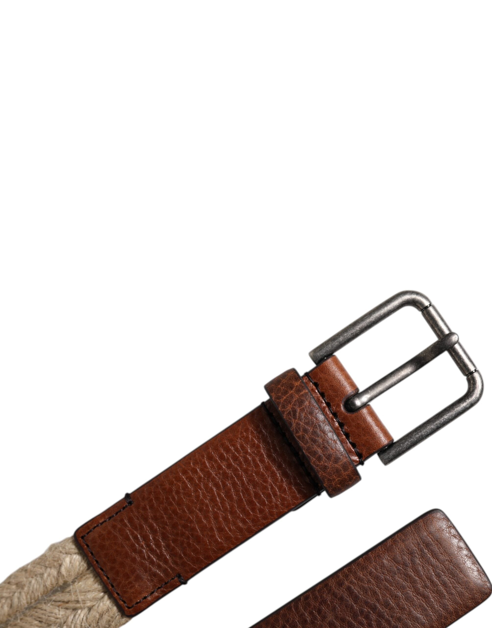 Ceinture Dolce &amp; Gabbana en cuir de jute marron avec boucle en métal tressé