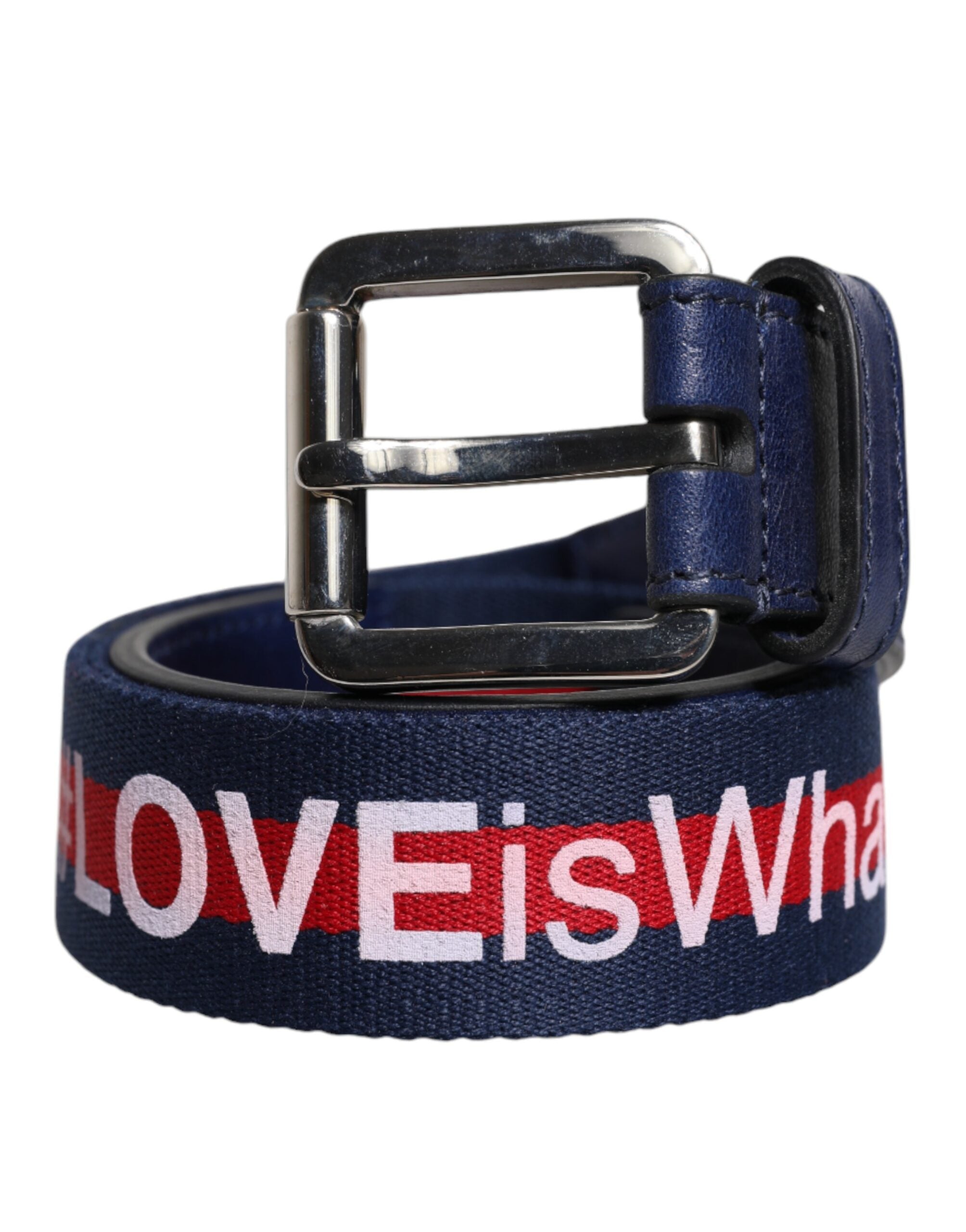 Ceinture Dolce &amp; Gabbana en coton bleu et cuir imprimé avec boucle en métal