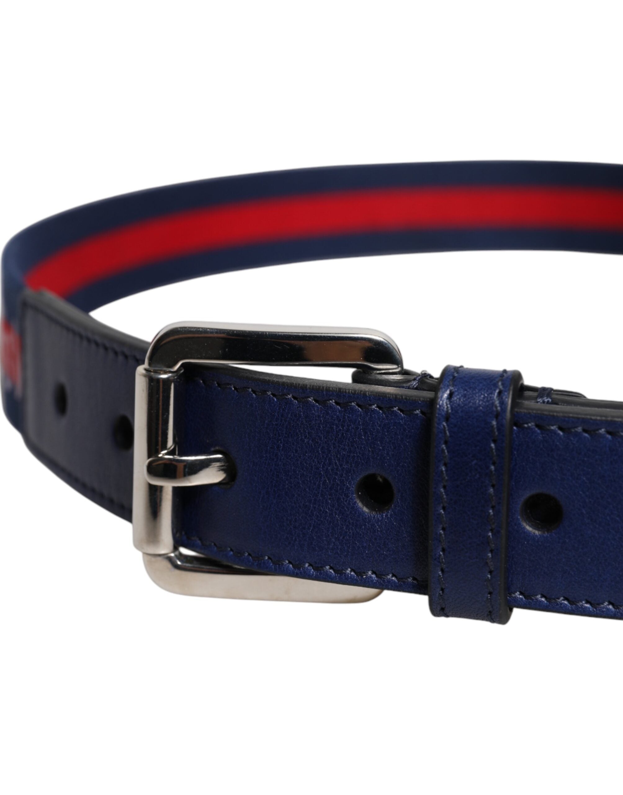 Ceinture Dolce &amp; Gabbana en coton bleu et cuir imprimé avec boucle en métal