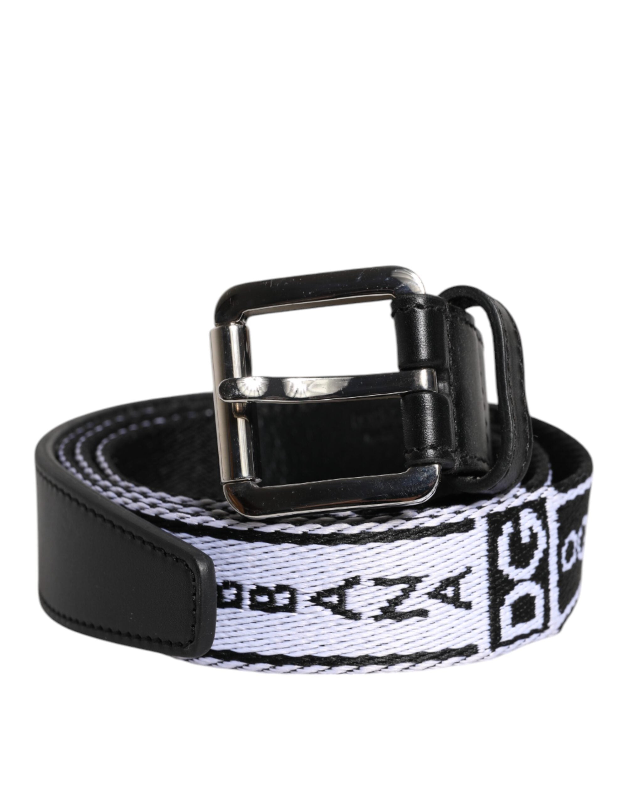 Ceinture à boucle en métal avec logo imprimé noir et blanc Dolce &amp; Gabbana