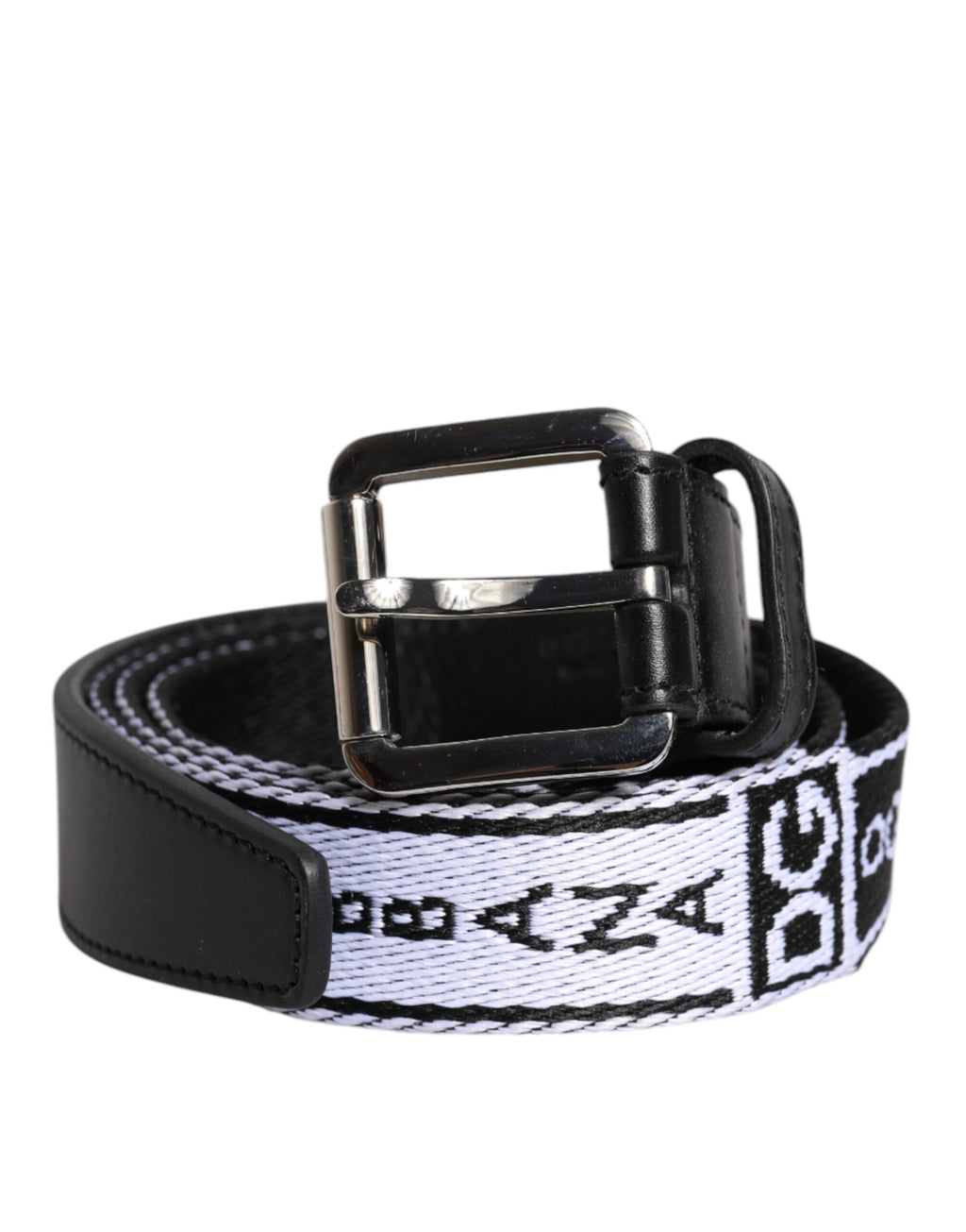Ceinture à boucle en métal avec logo imprimé noir et blanc Dolce &amp; Gabbana