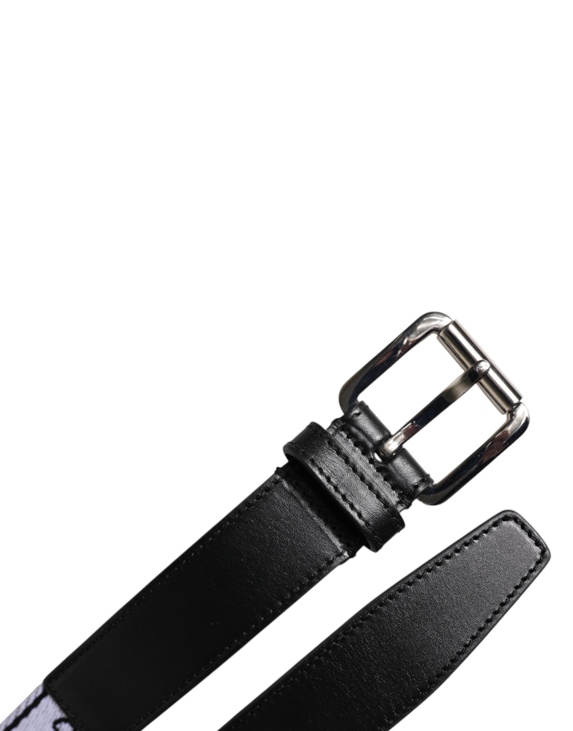 Ceinture à boucle en métal avec logo imprimé noir et blanc Dolce &amp; Gabbana