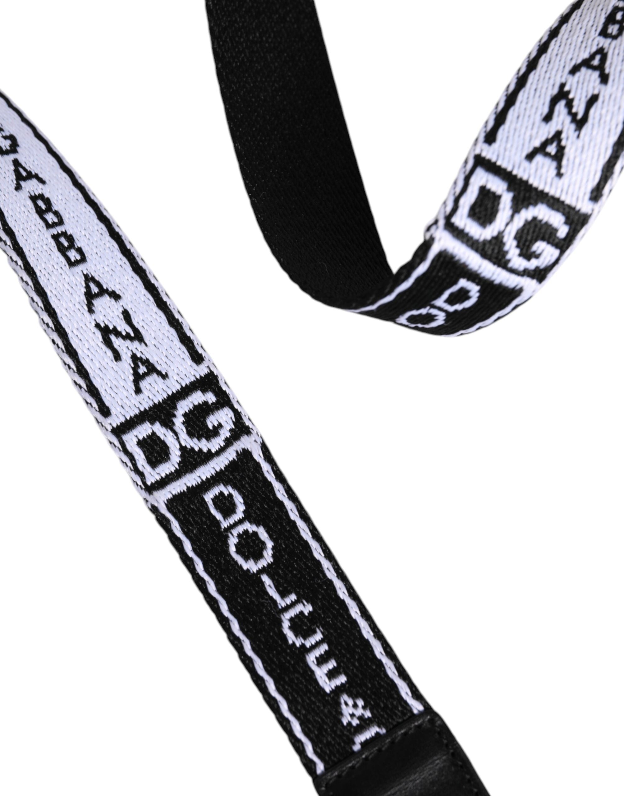 Ceinture à boucle en métal avec logo imprimé noir et blanc Dolce &amp; Gabbana