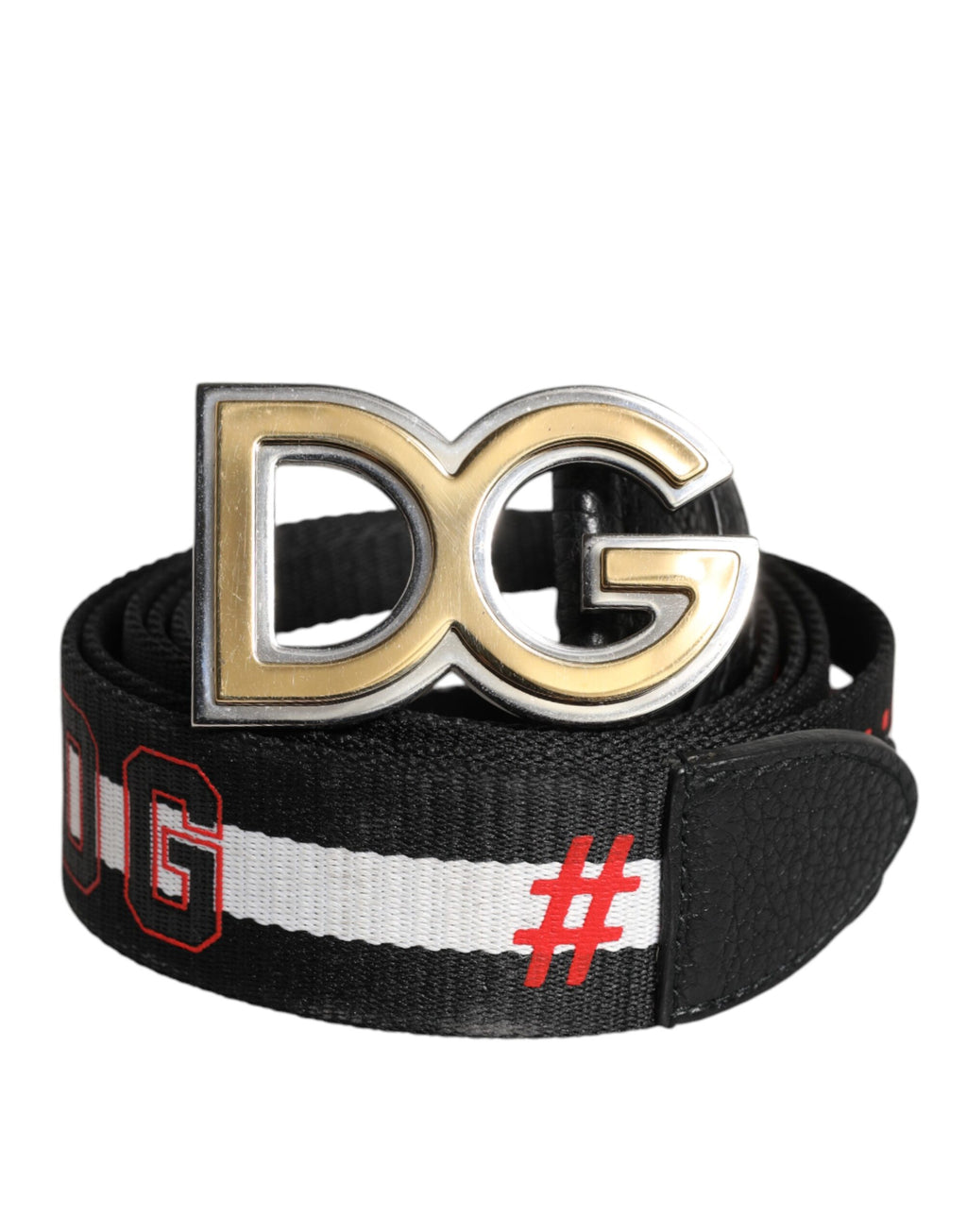 Ceinture à boucle en métal imprimé logo Dolce &amp; Gabbana noir et blanc
