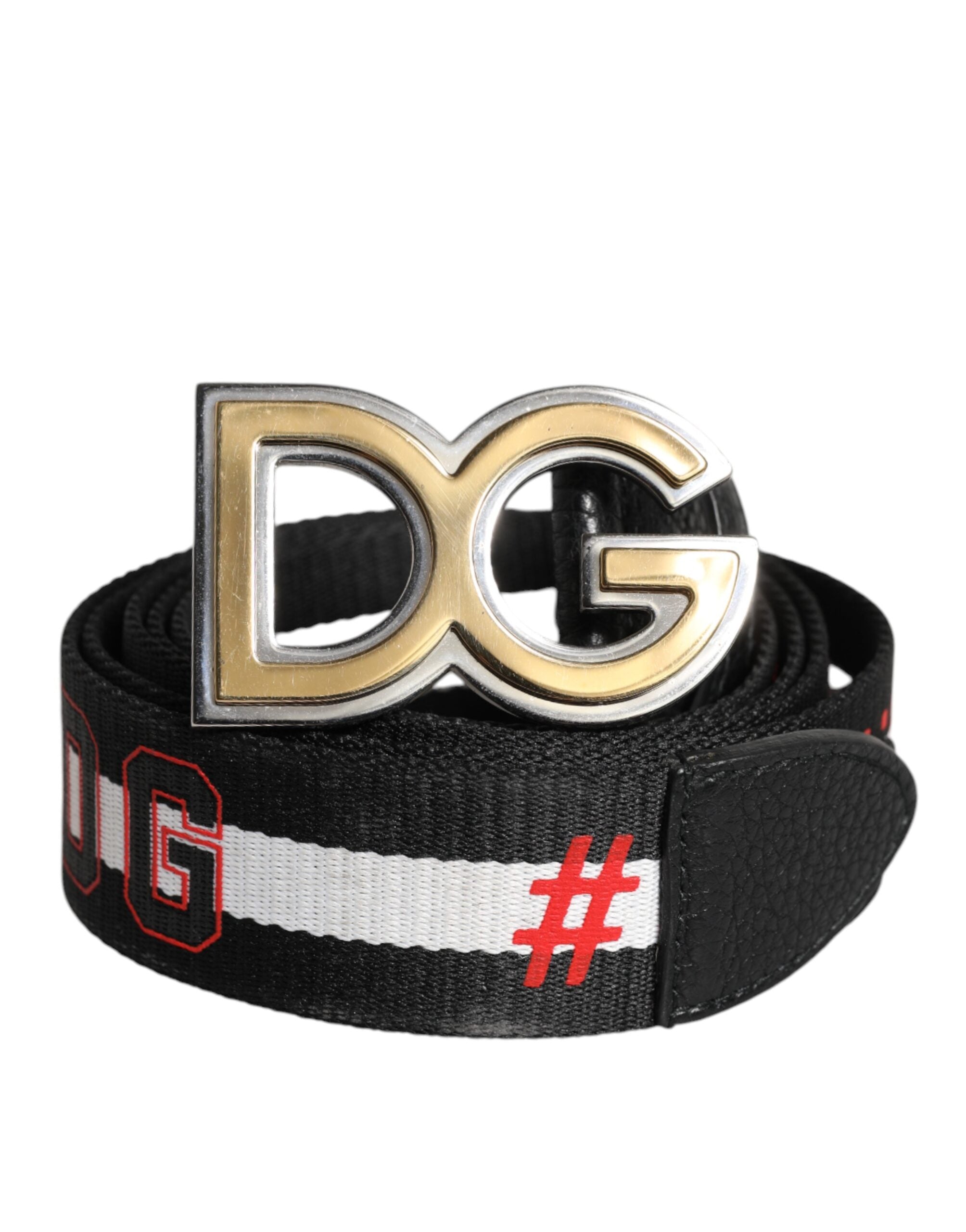 Ceinture à boucle en métal imprimé logo Dolce &amp; Gabbana noir et blanc