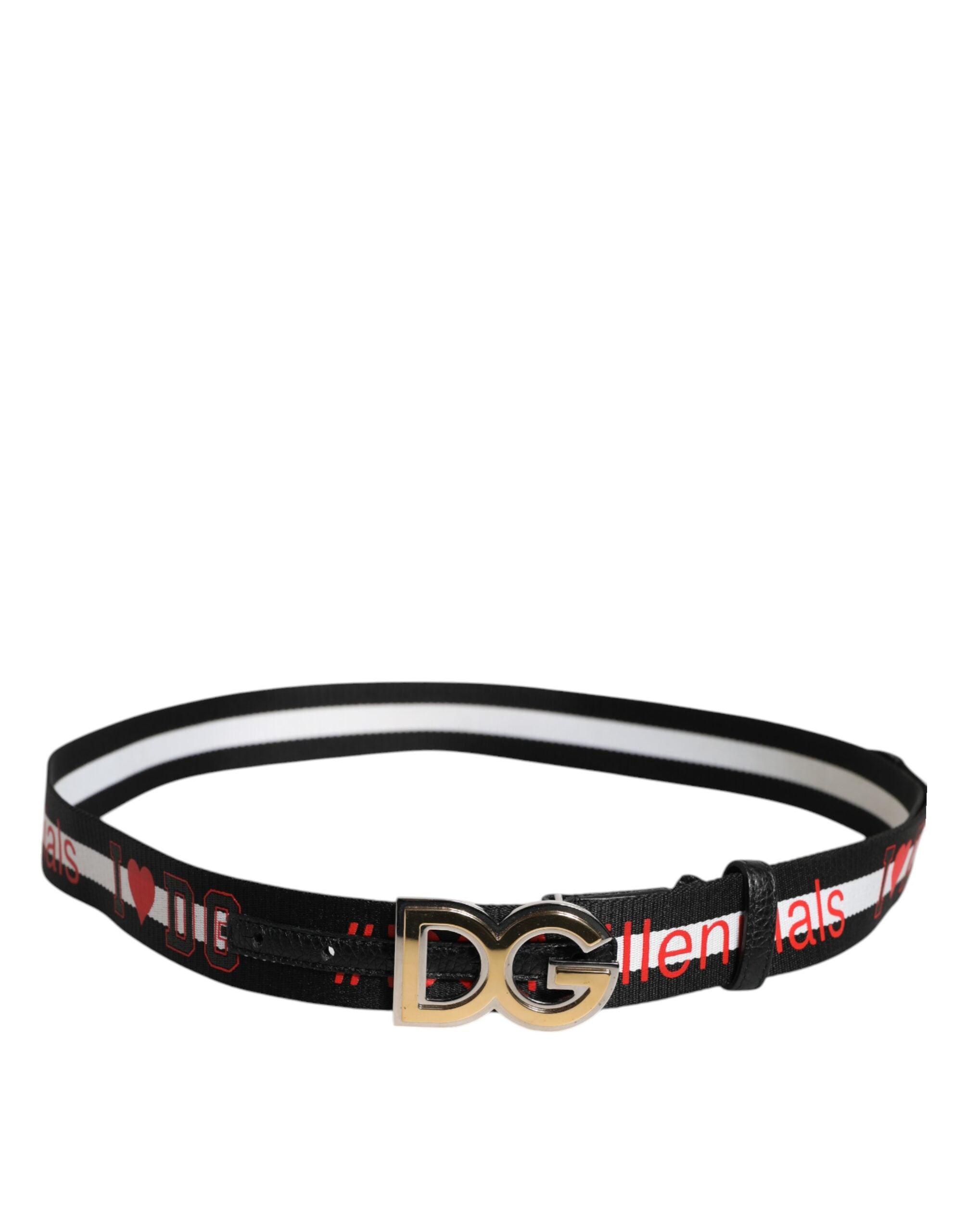 Ceinture à boucle en métal imprimé logo Dolce &amp; Gabbana noir et blanc