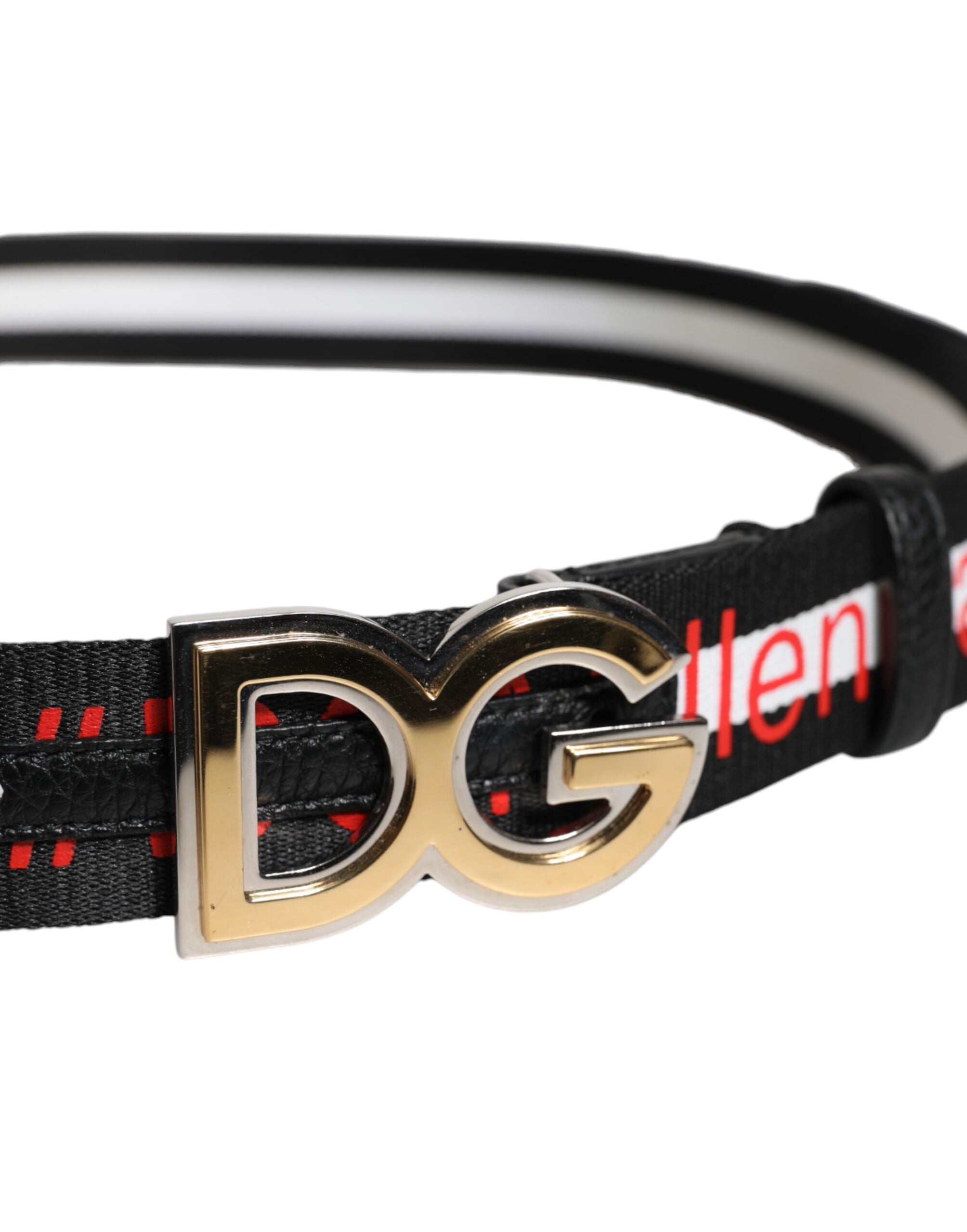 Ceinture à boucle en métal imprimé logo Dolce &amp; Gabbana noir et blanc