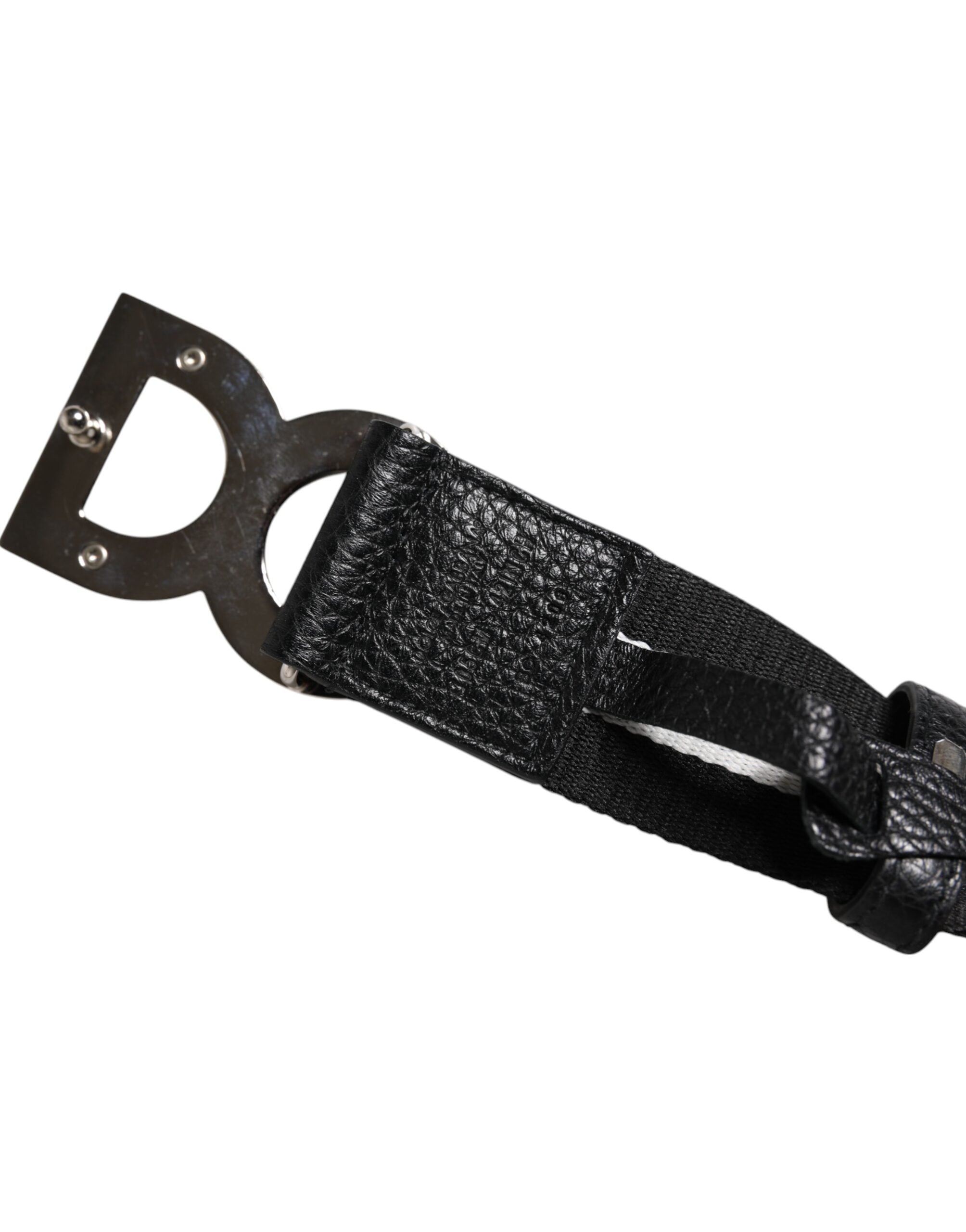 Ceinture à boucle en métal imprimé logo Dolce &amp; Gabbana noir et blanc