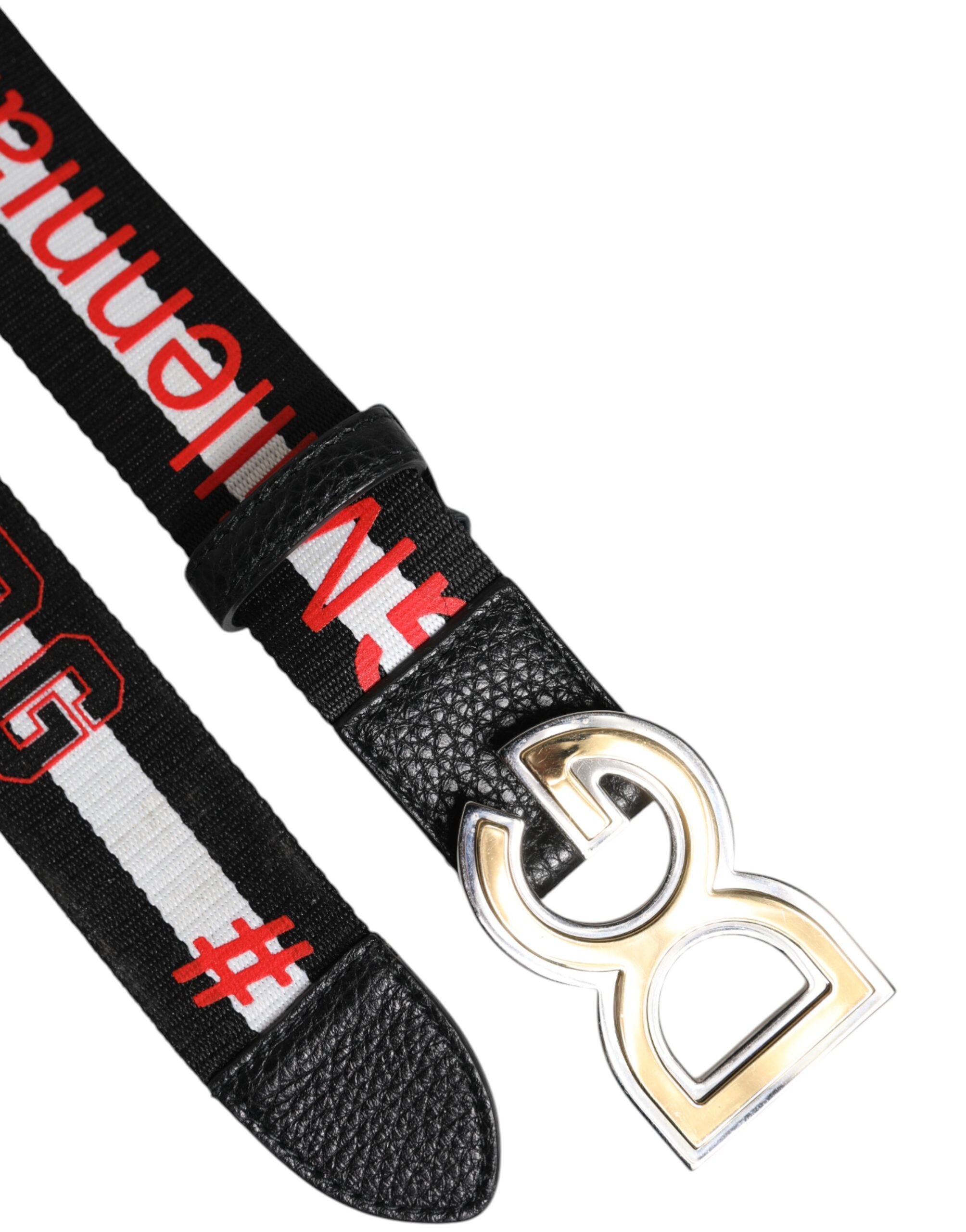 Ceinture à boucle en métal imprimé logo Dolce &amp; Gabbana noir et blanc