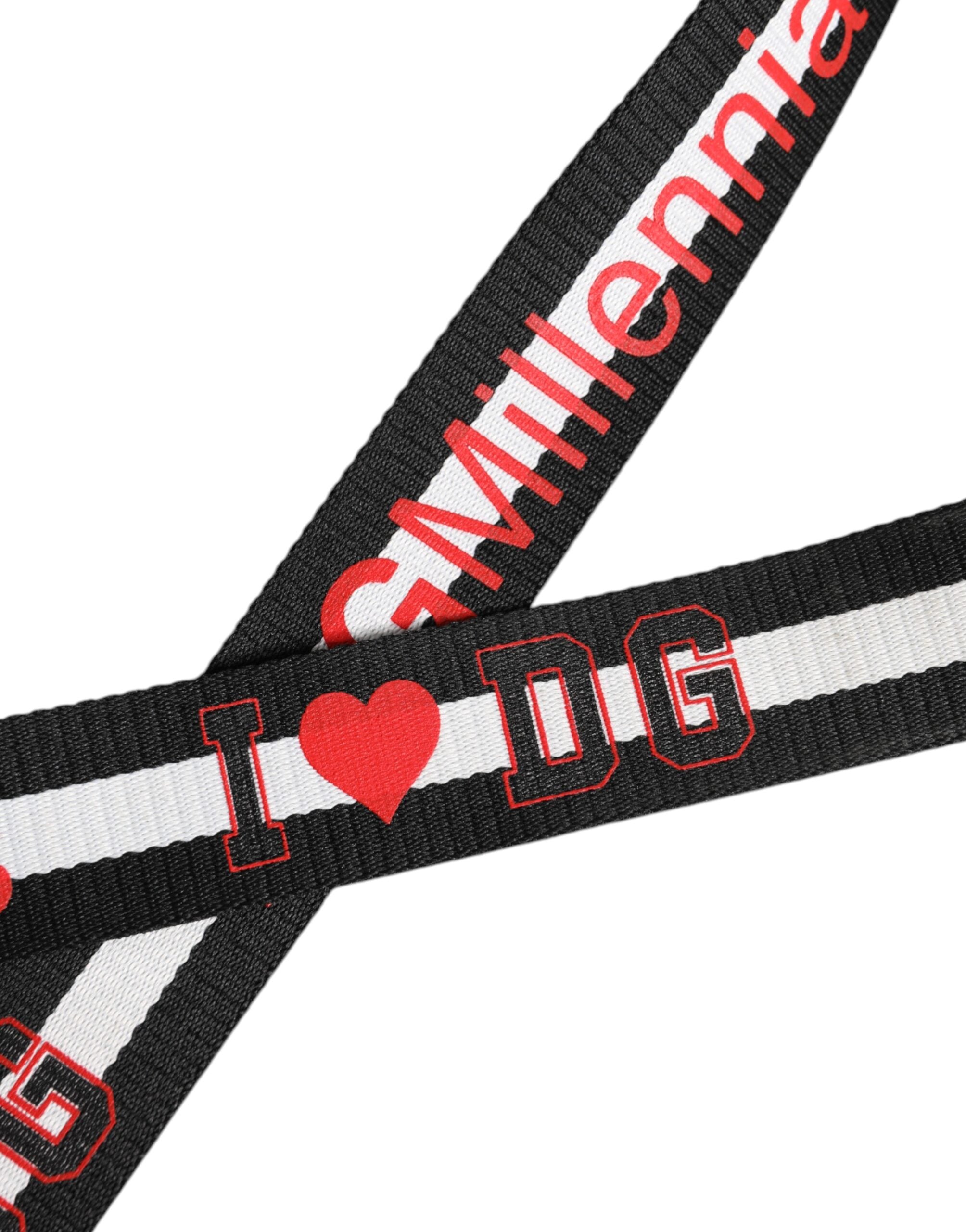 Ceinture à boucle en métal imprimé logo Dolce &amp; Gabbana noir et blanc