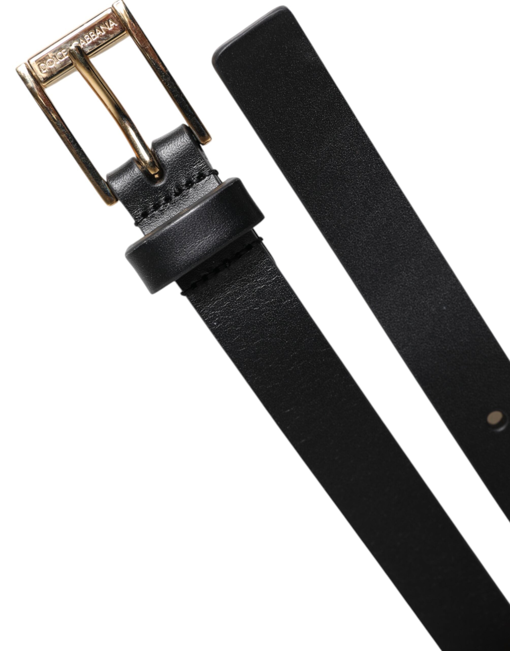 Ceinture classique en cuir de veau noir Dolce &amp; Gabbana avec boucle en métal et logo