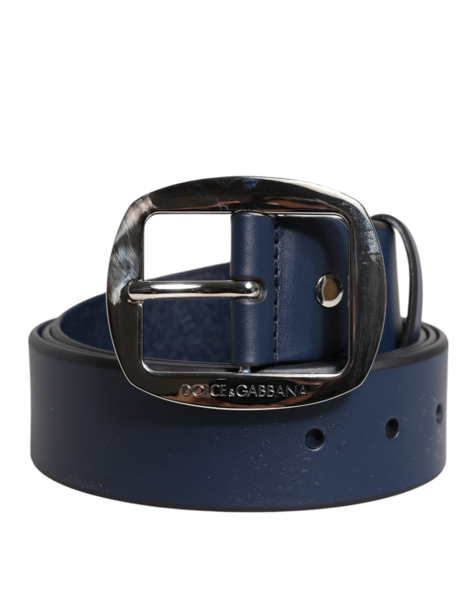 Ceinture classique à boucle métallique en cuir de veau bleu Dolce &amp; Gabbana