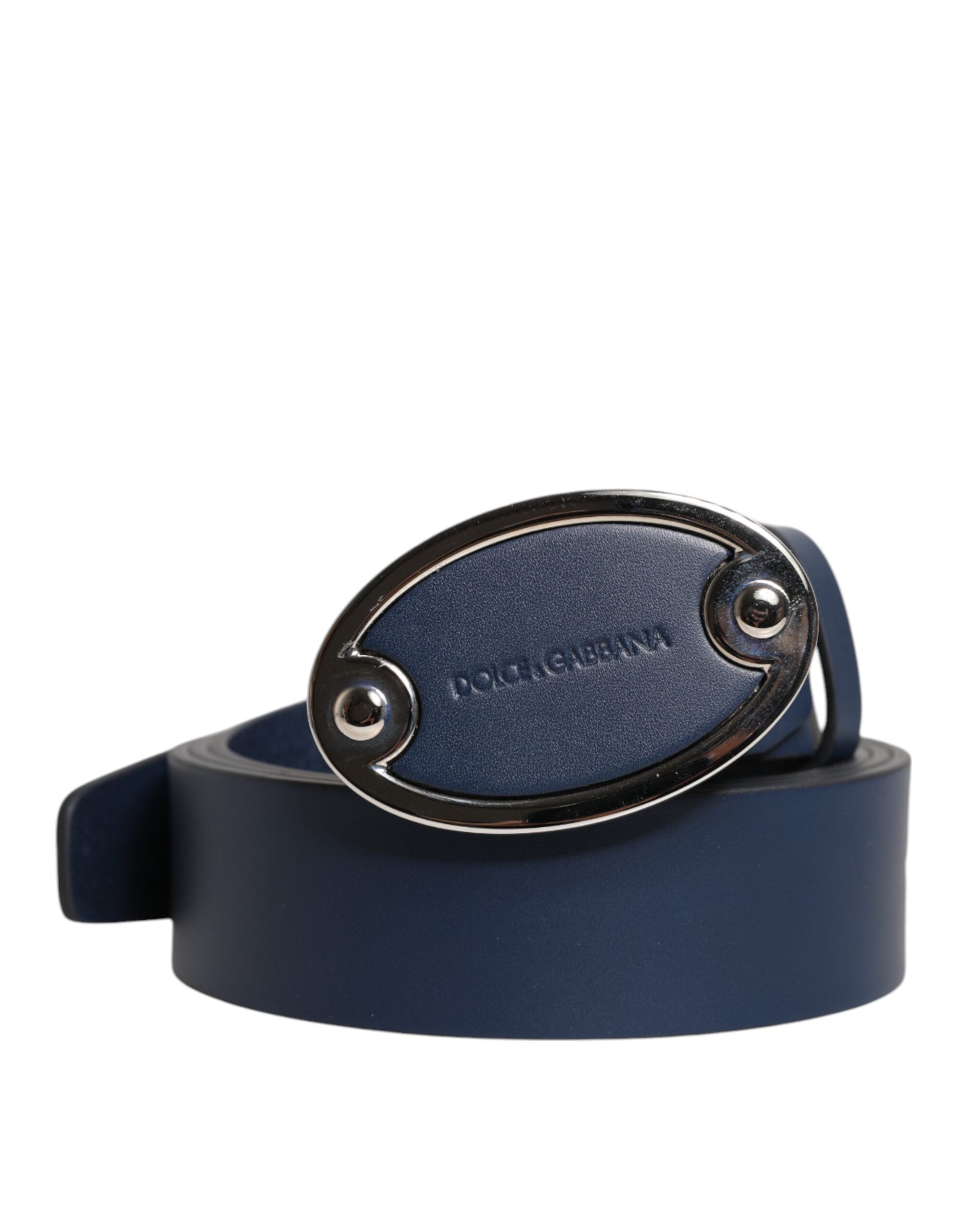 Ceinture classique en cuir bleu Dolce &amp; Gabbana avec boucle en métal et logo