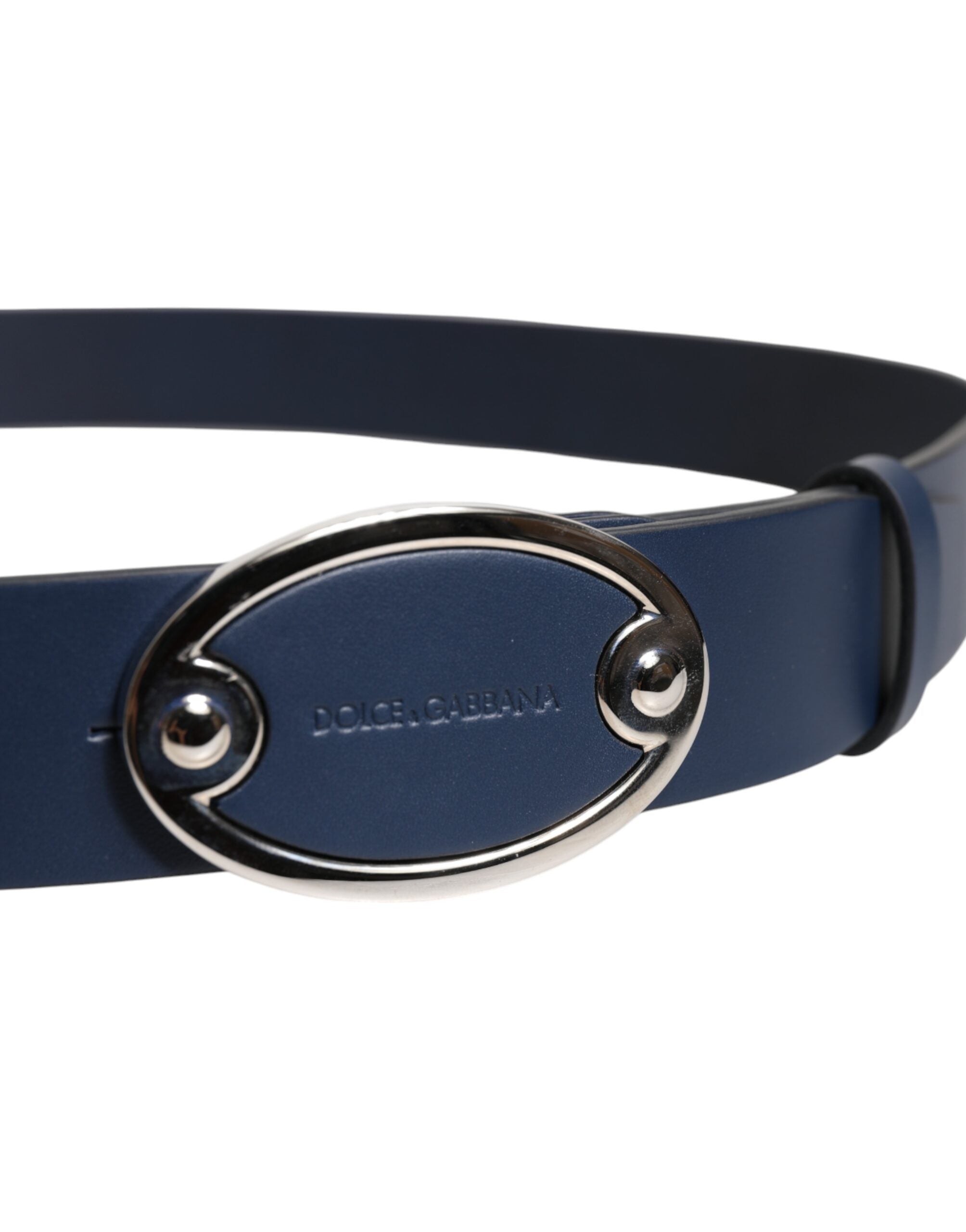 Ceinture classique en cuir bleu Dolce &amp; Gabbana avec boucle en métal et logo