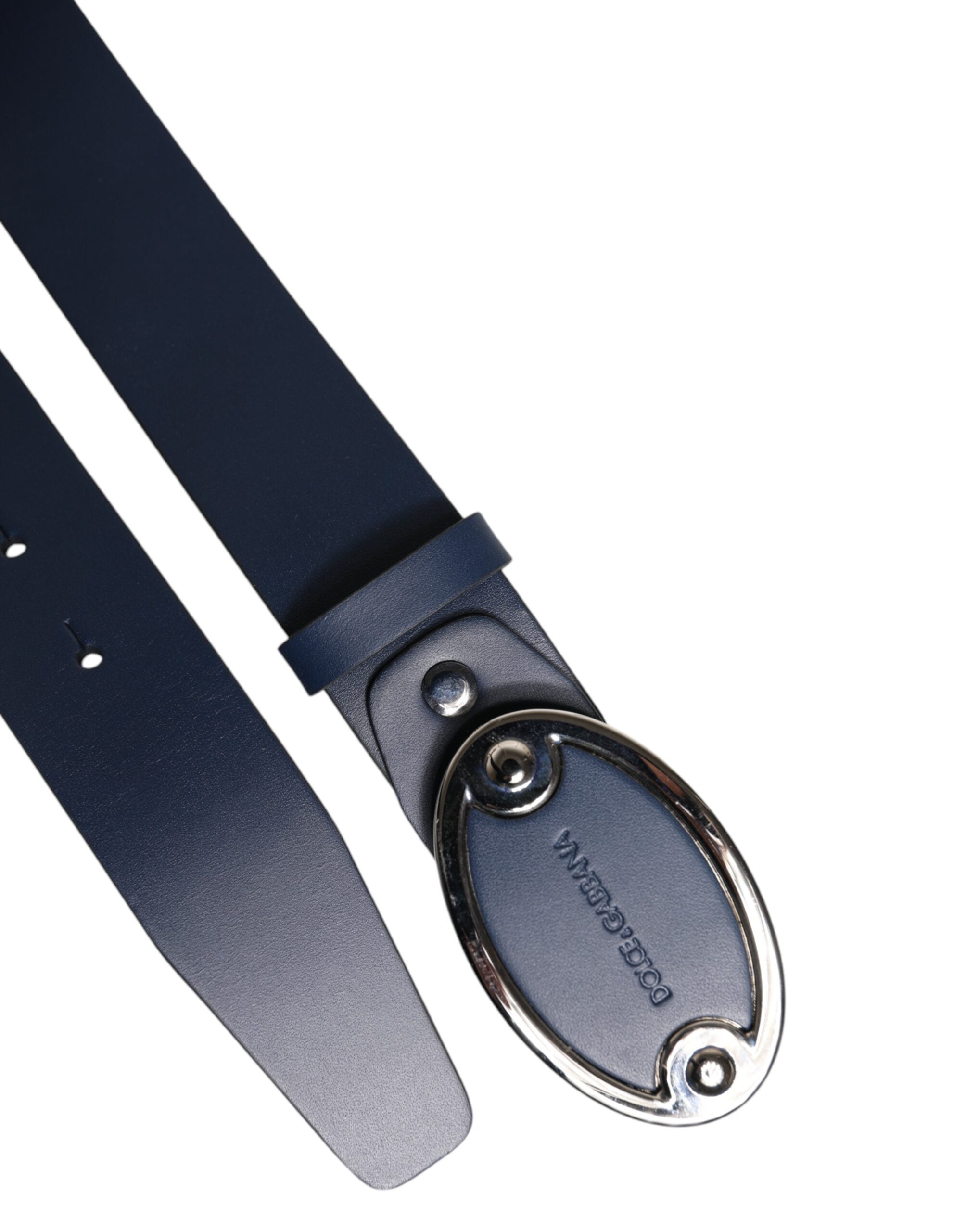 Ceinture classique en cuir bleu Dolce &amp; Gabbana avec boucle en métal et logo