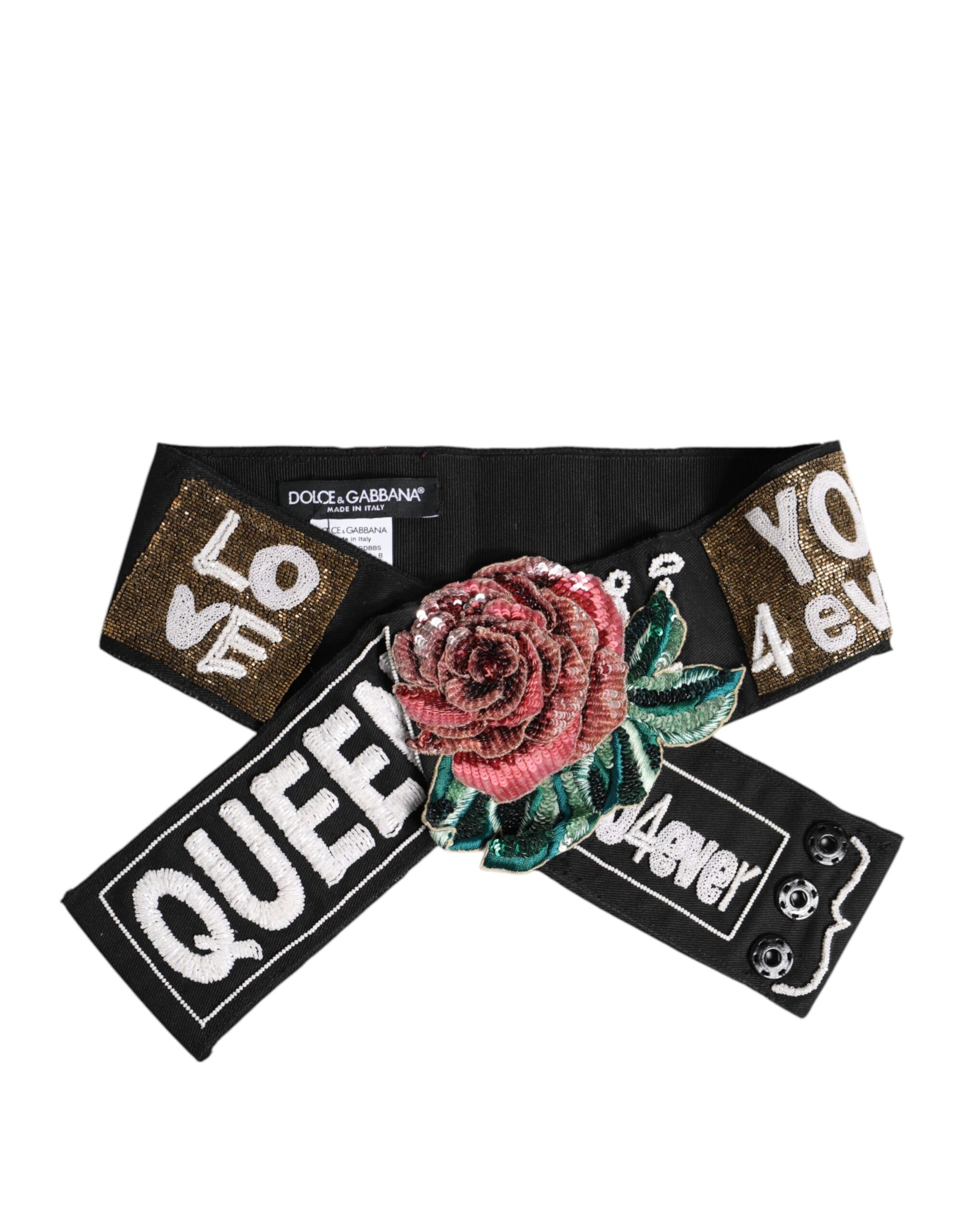 Dolce &amp; Gabbana – Schwarzer, mehrfarbig verzierter Taillengürtel aus Stretch