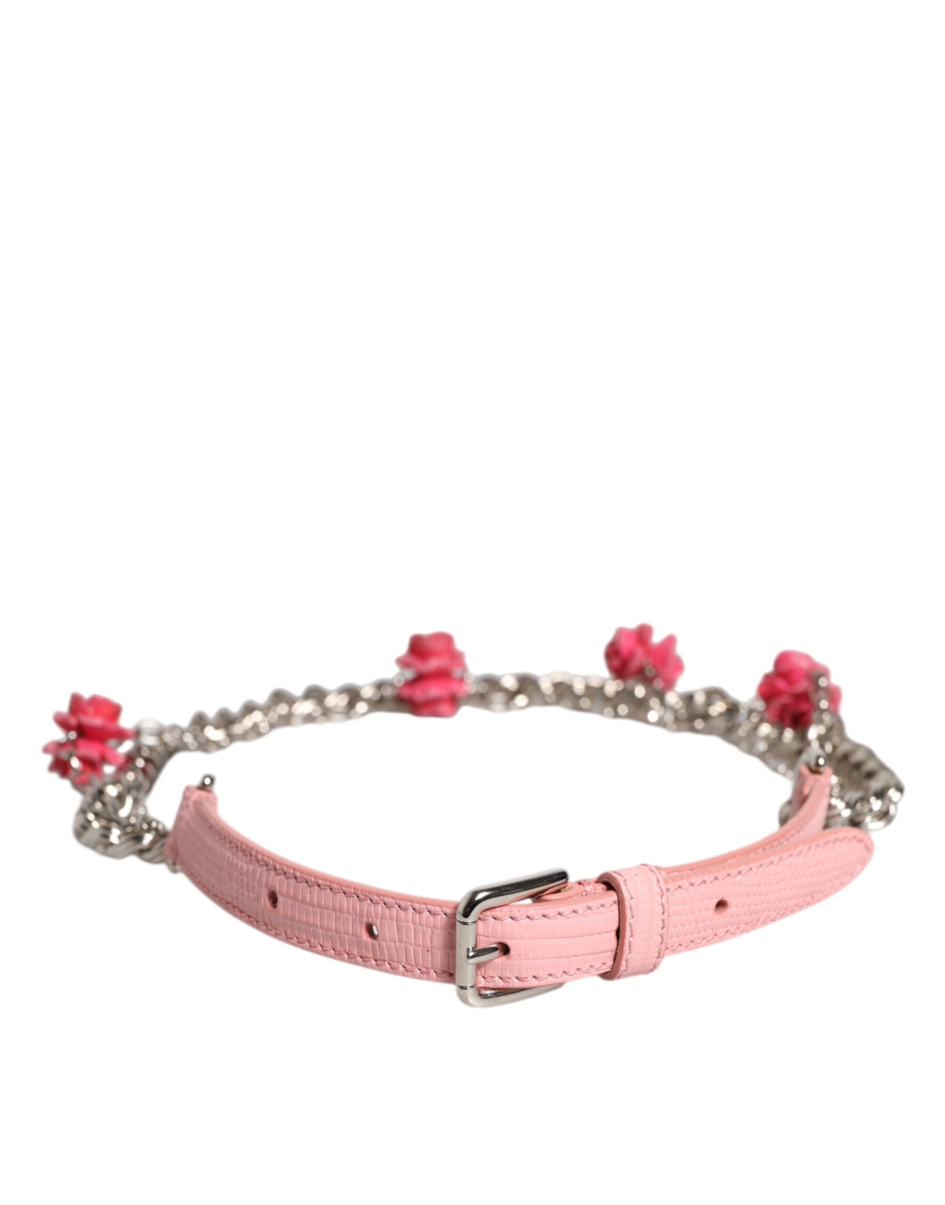Dolce &amp; Gabbana – Strukturierter Ledergürtel mit Rosenverzierung in Rosa