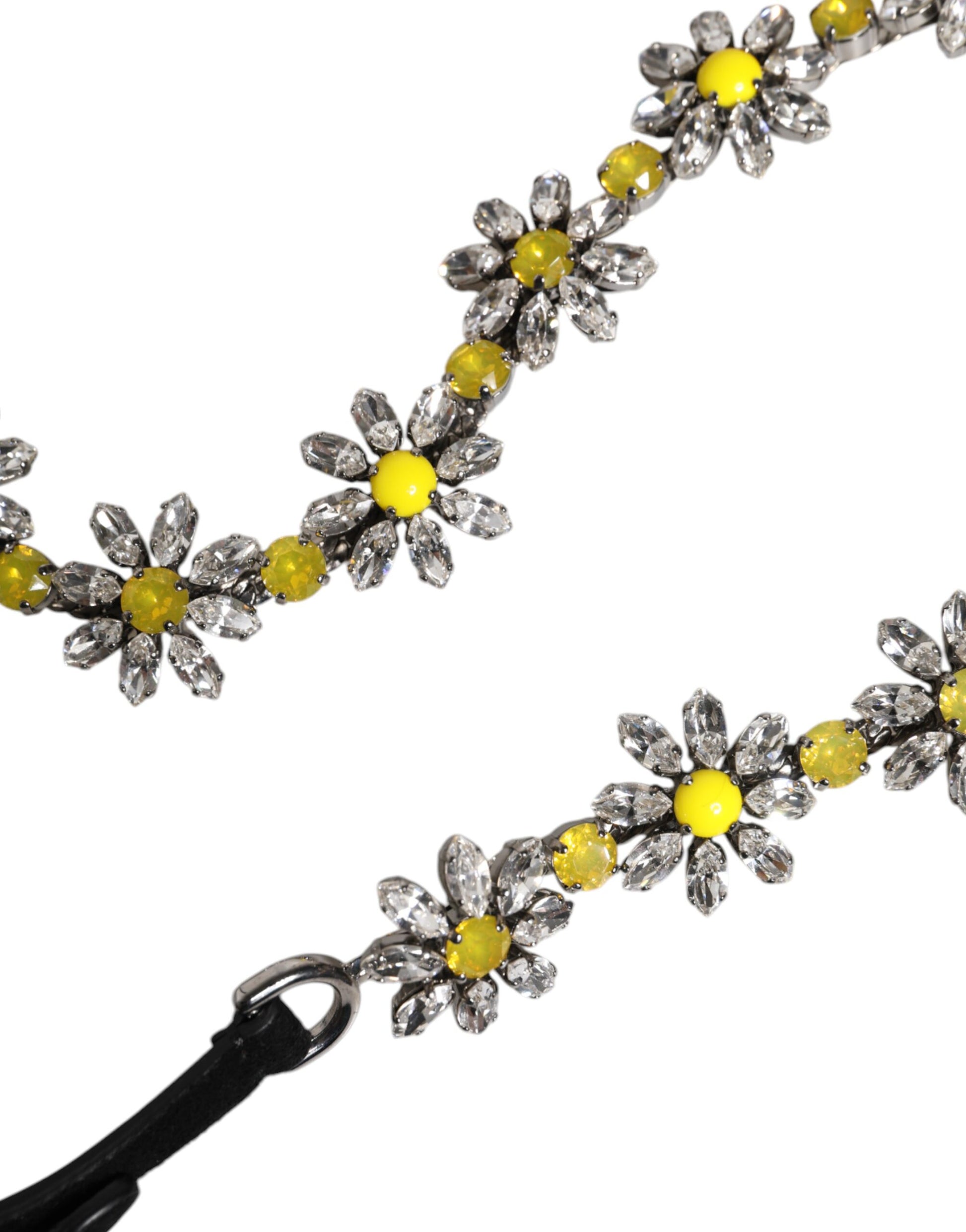 Dolce &amp; Gabbana – Schwarzer Taillengürtel aus Leder mit Gänseblümchen- und Kristallverzierung