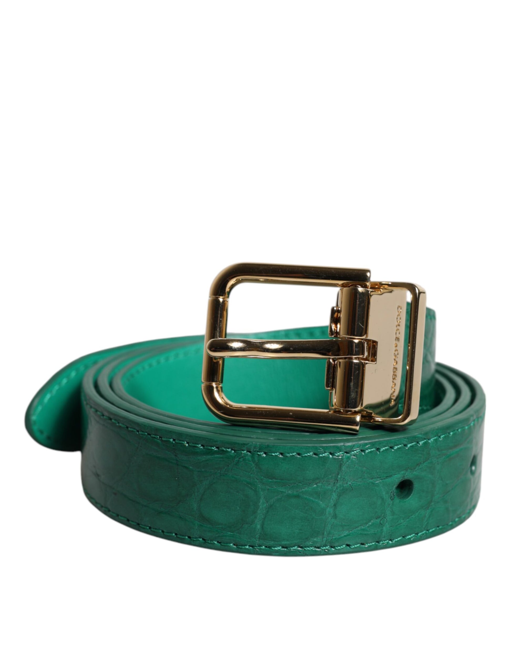 Dolce &amp; Gabbana Grüner Ledergürtel mit Metallschnalle und Logo