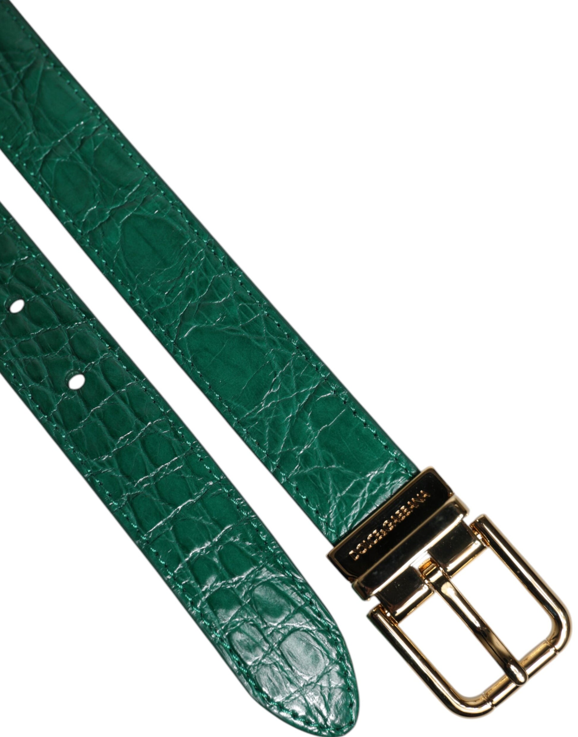 Dolce &amp; Gabbana Grüner Ledergürtel mit Metallschnalle und Logo