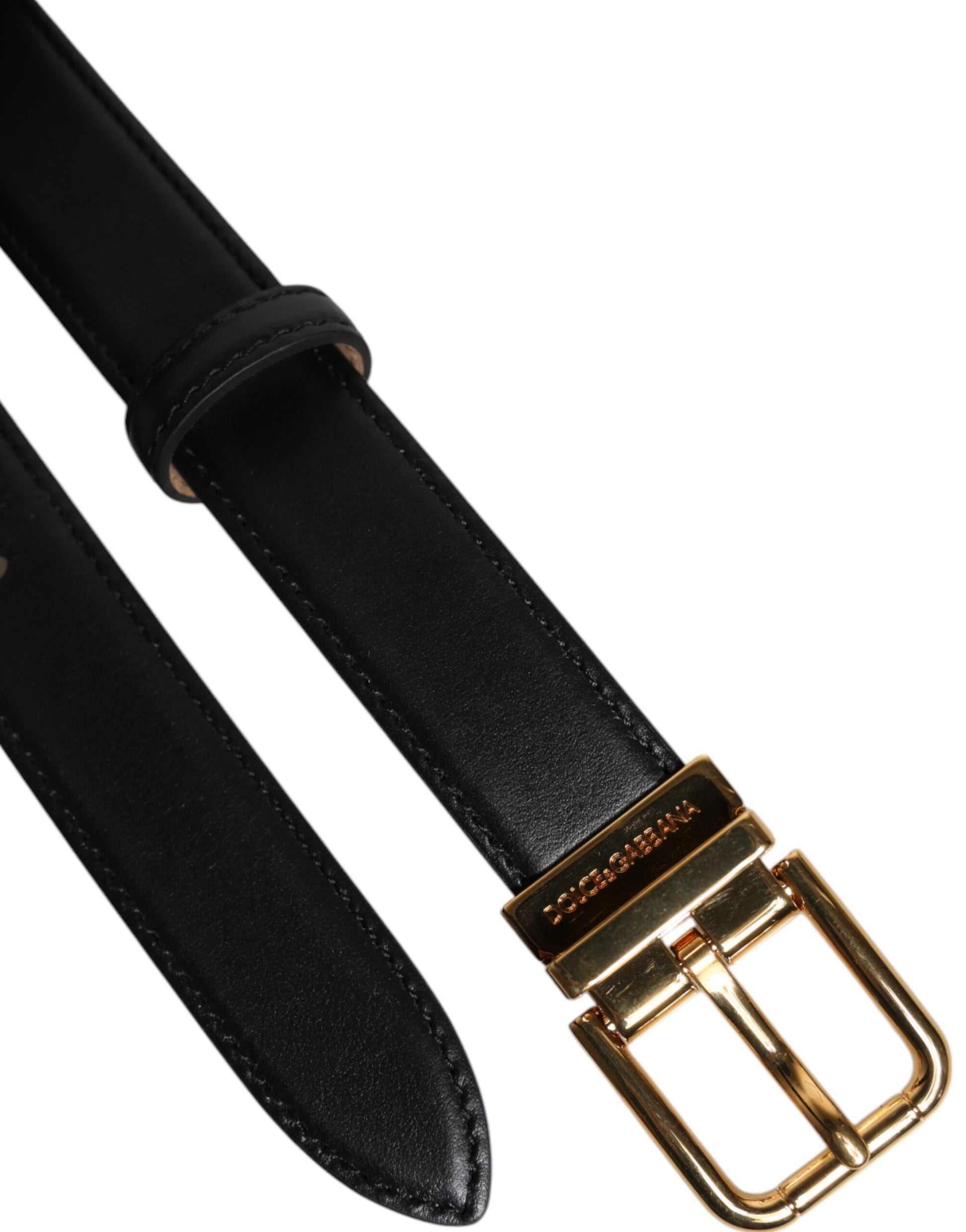 Dolce &amp; Gabbana – Schwarzer Ledergürtel mit Metallschnalle und Logo