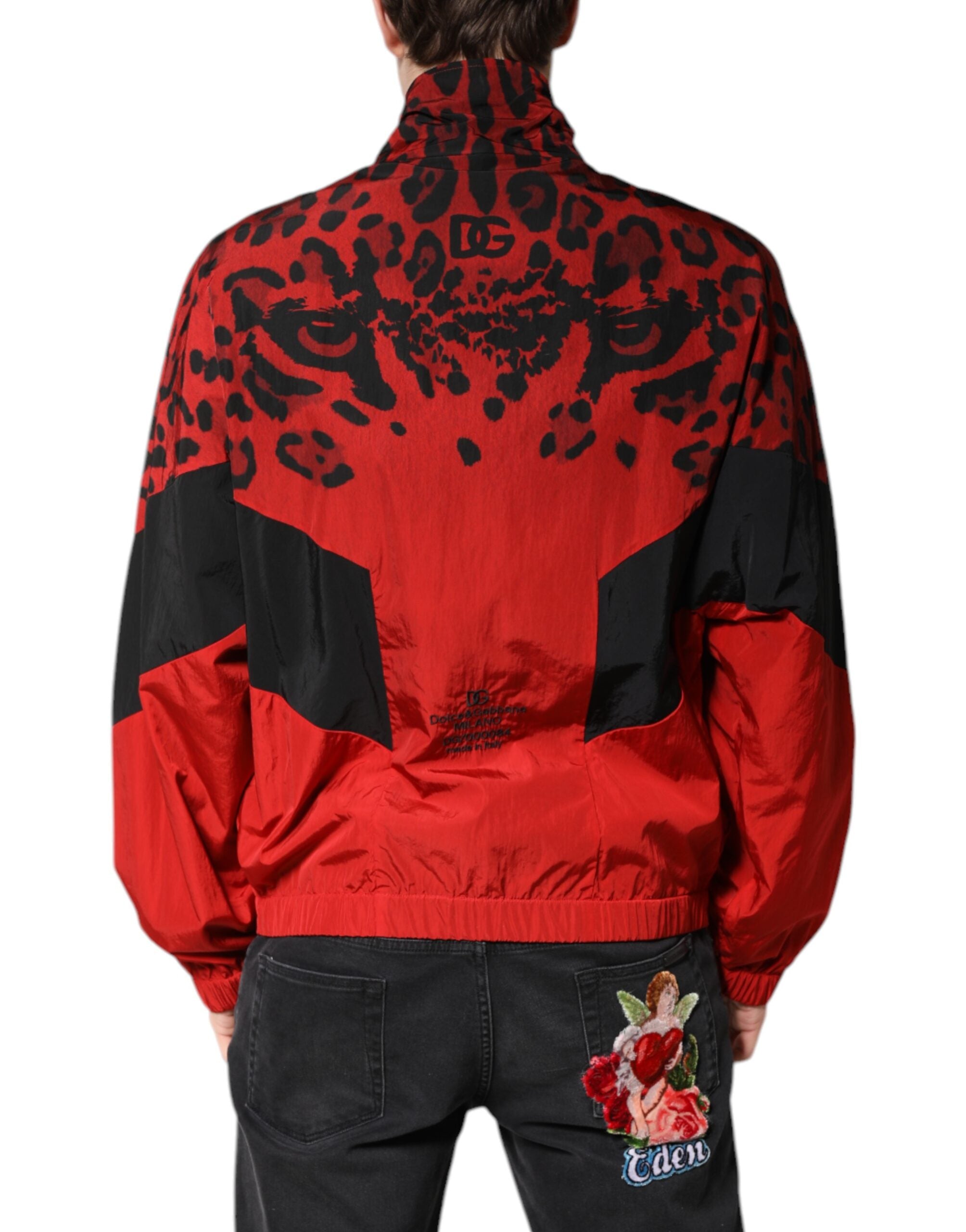 Dolce &amp; Gabbana Blouson aviateur en nylon à imprimé léopard rouge et fermeture éclair intégrale