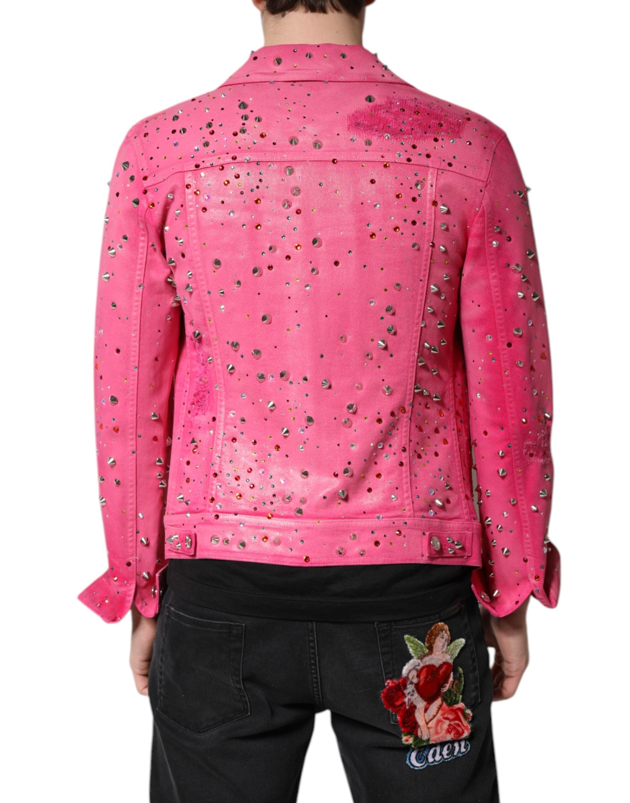 Veste en jean de coton ornée de cristaux roses Dolce &amp; Gabbana
