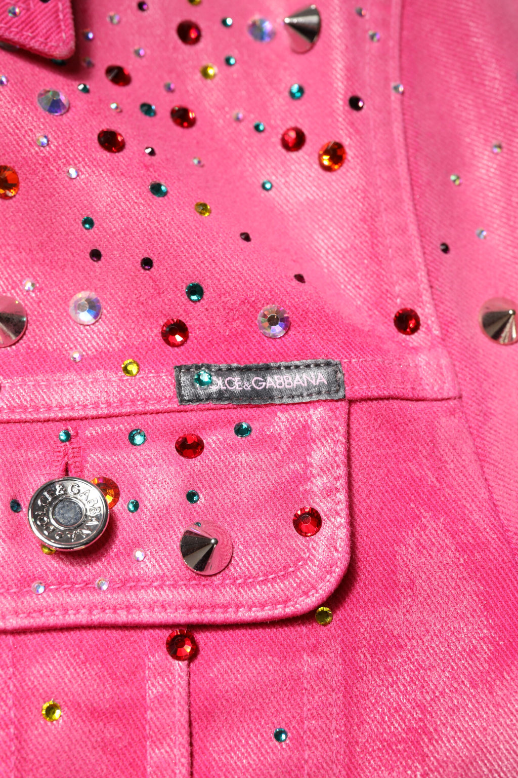 Veste en jean de coton ornée de cristaux roses Dolce &amp; Gabbana