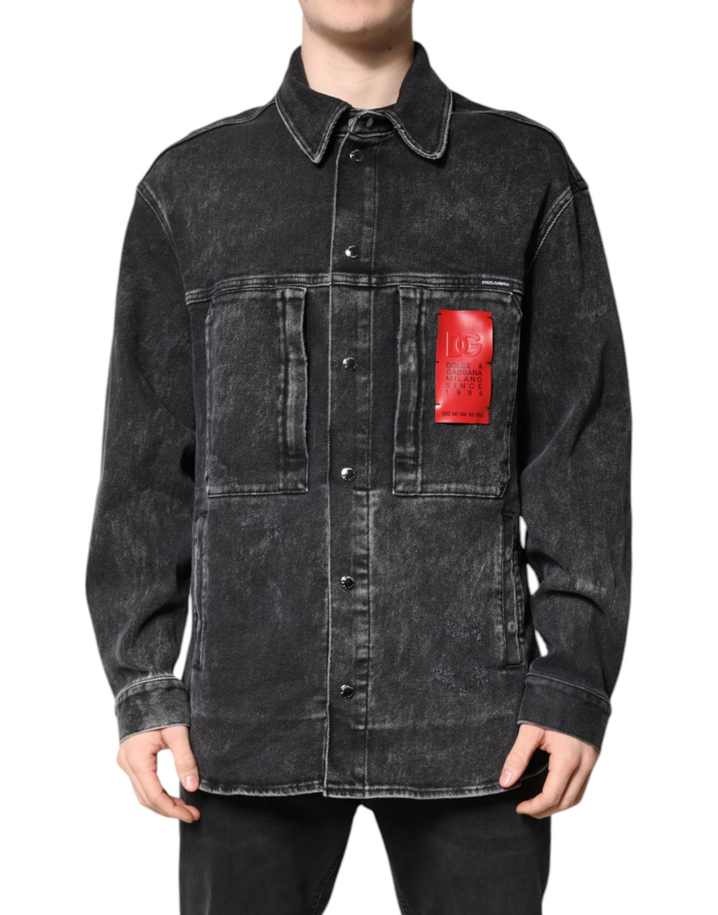 Veste en jean stretch en coton noir avec logo Dolce &amp; Gabbana