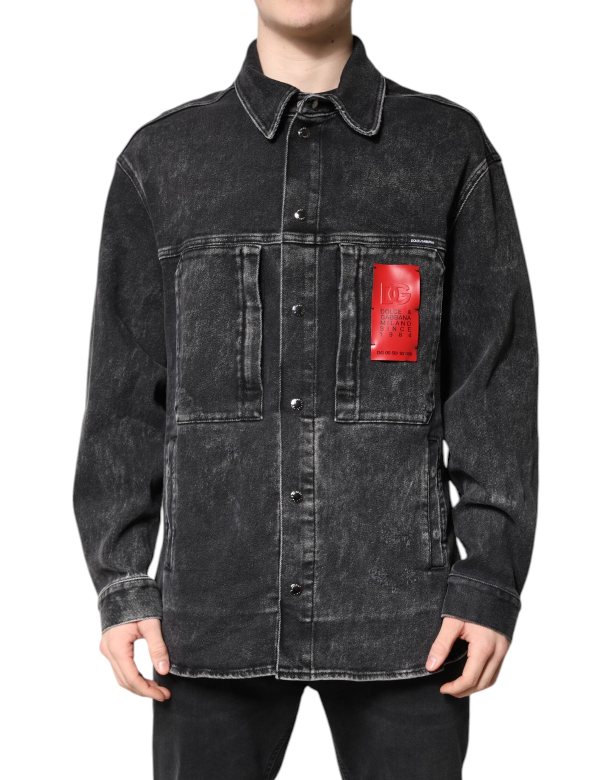 Veste en jean stretch en coton noir avec logo Dolce &amp; Gabbana