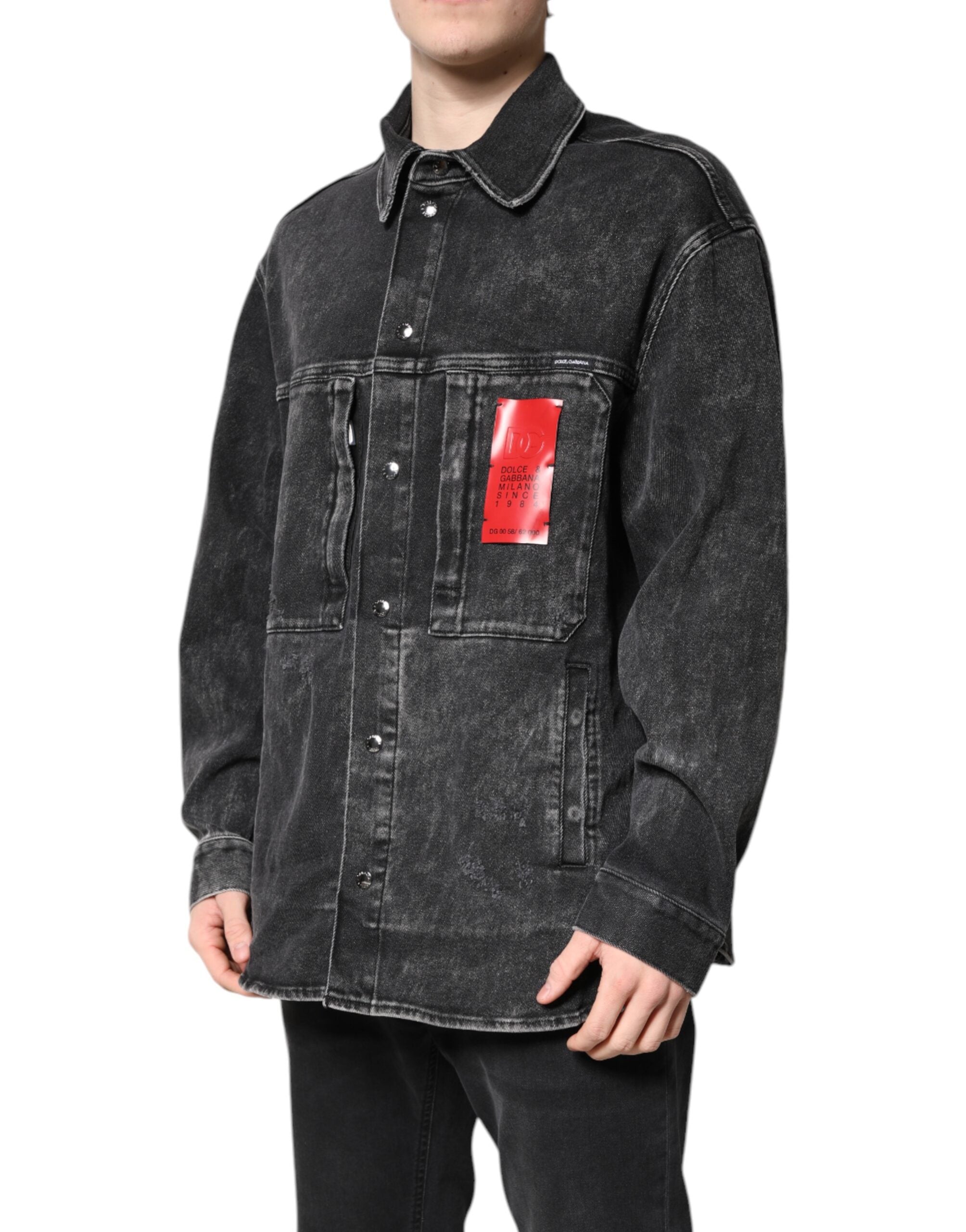 Veste en jean stretch en coton noir avec logo Dolce &amp; Gabbana