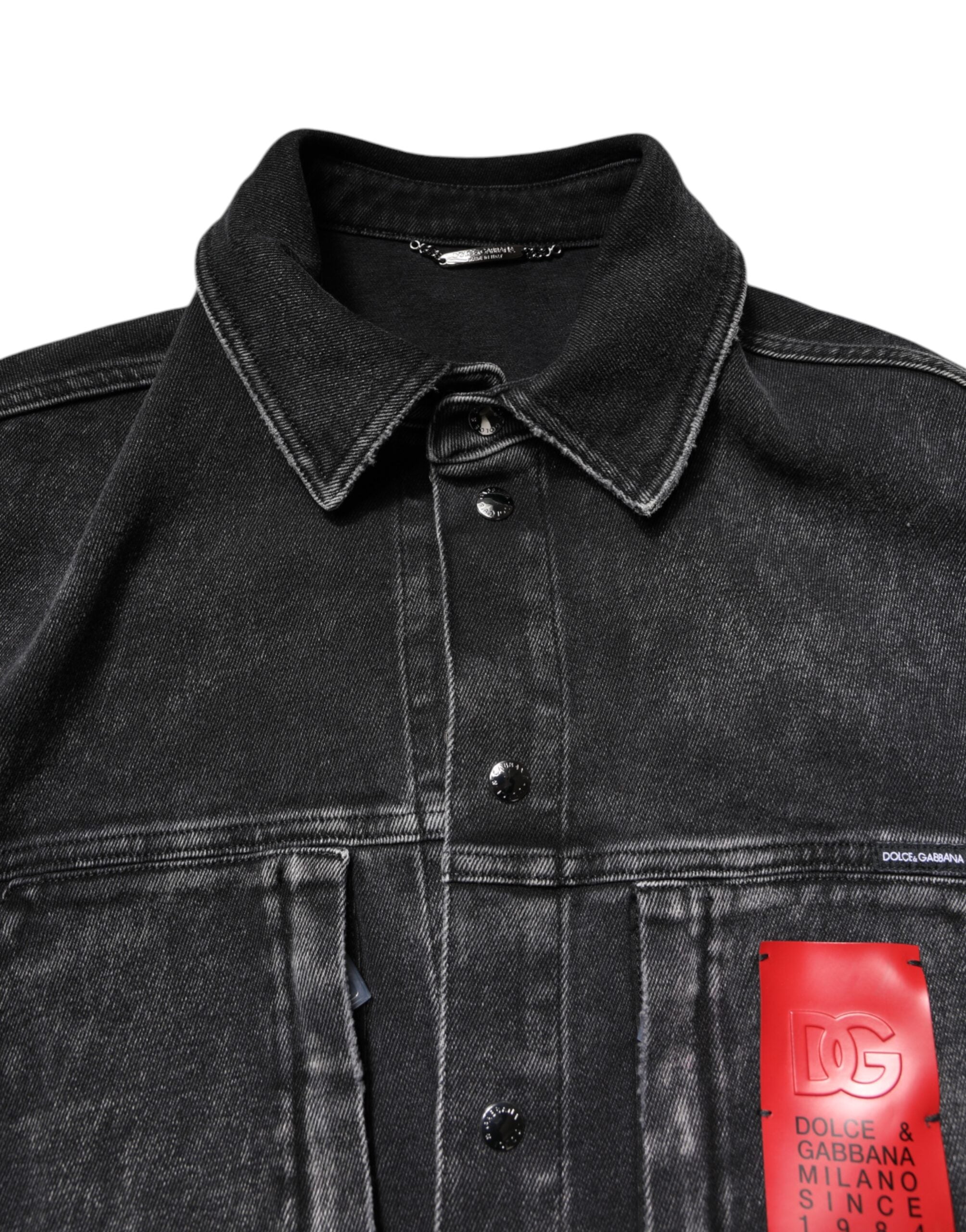 Veste en jean stretch en coton noir avec logo Dolce &amp; Gabbana