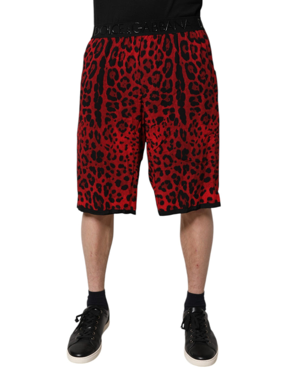 Bermuda en viscose à imprimé léopard rouge Dolce &amp; Gabbana