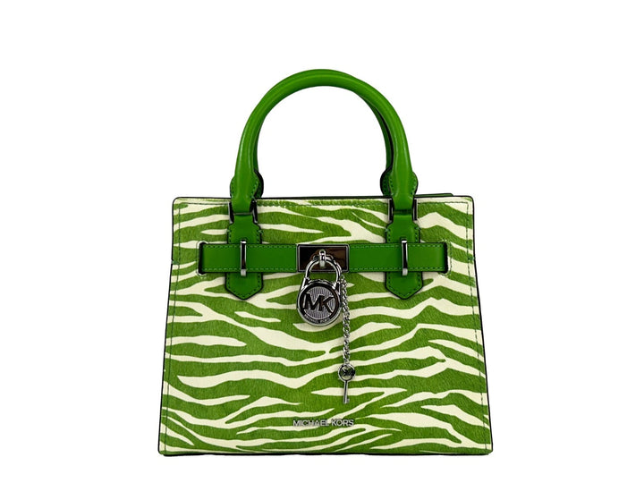 Michael Kors Hamilton Kleine Umhängetasche aus Leder mit Zebramuster, Dschungelgrün