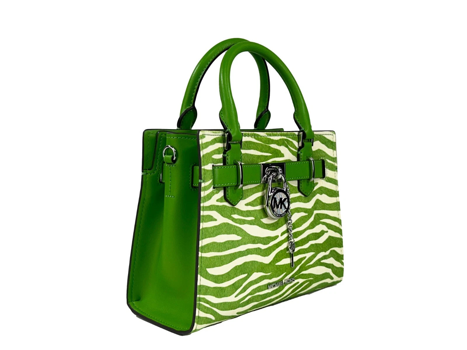 Michael Kors Hamilton Kleine Umhängetasche aus Leder mit Zebramuster, Dschungelgrün