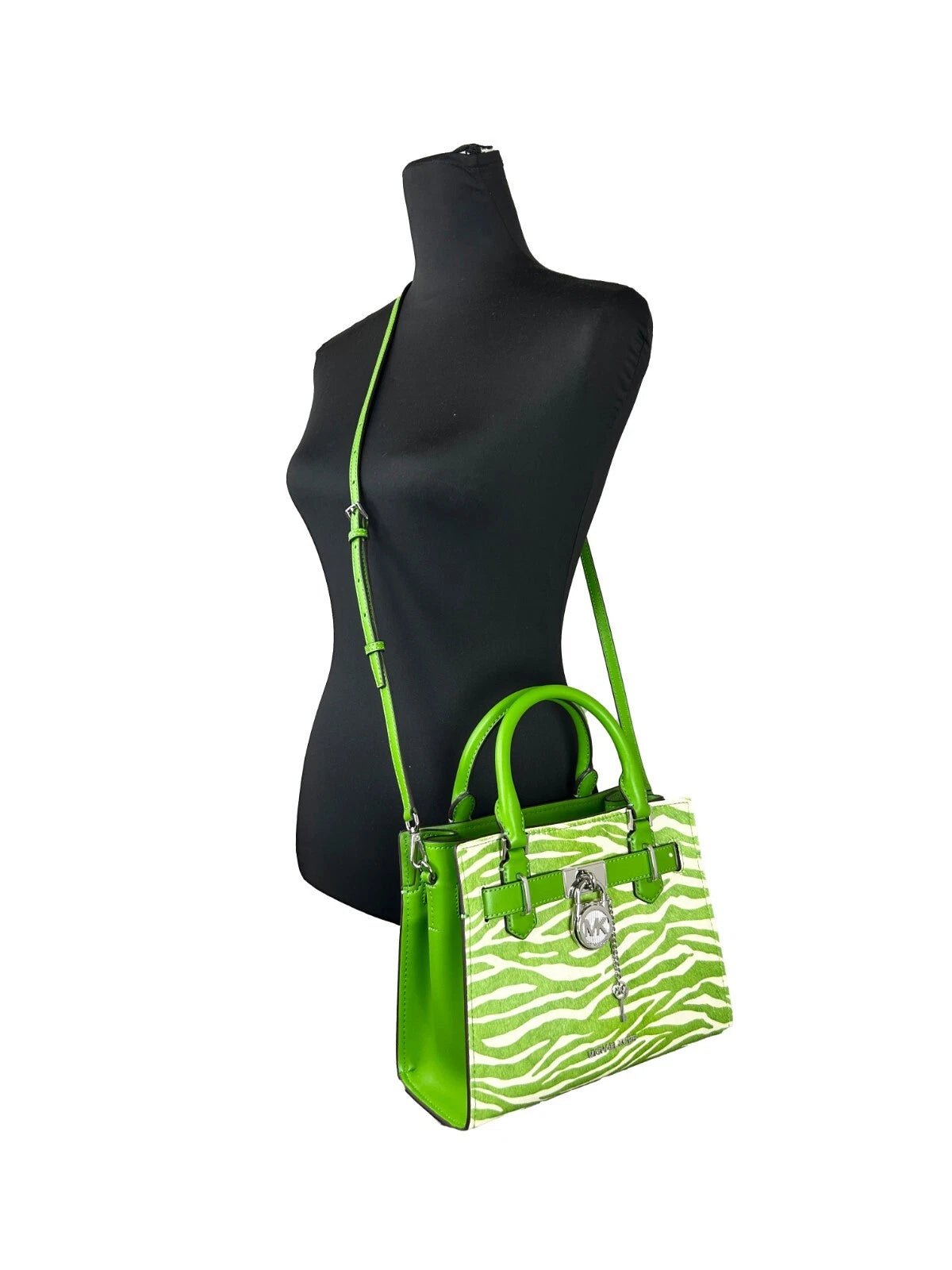Michael Kors Hamilton Kleine Umhängetasche aus Leder mit Zebramuster, Dschungelgrün