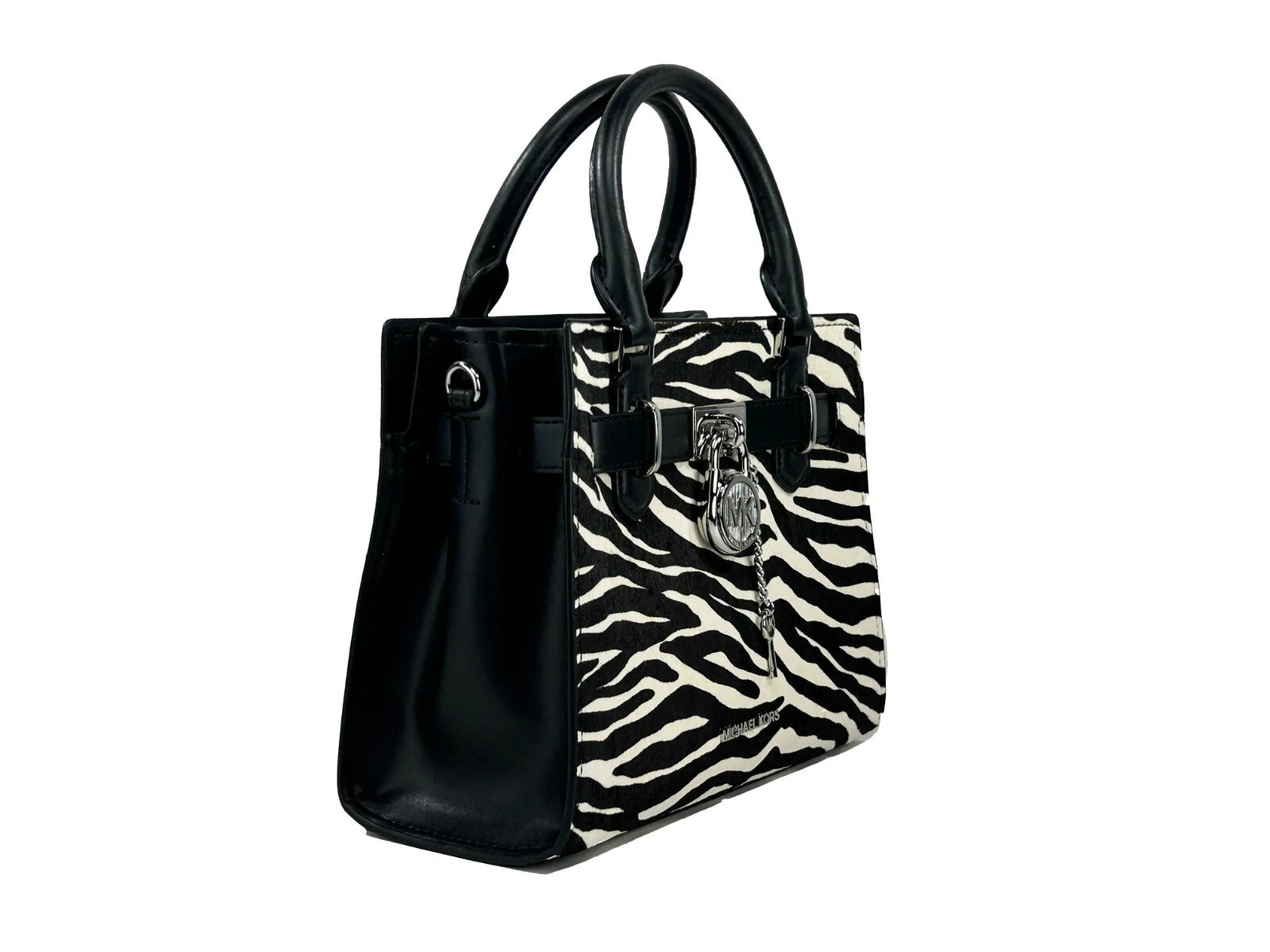 Michael Kors Hamilton Kleine Umhängetasche aus Leder mit Zebra-Print, Schwarz/Weiß