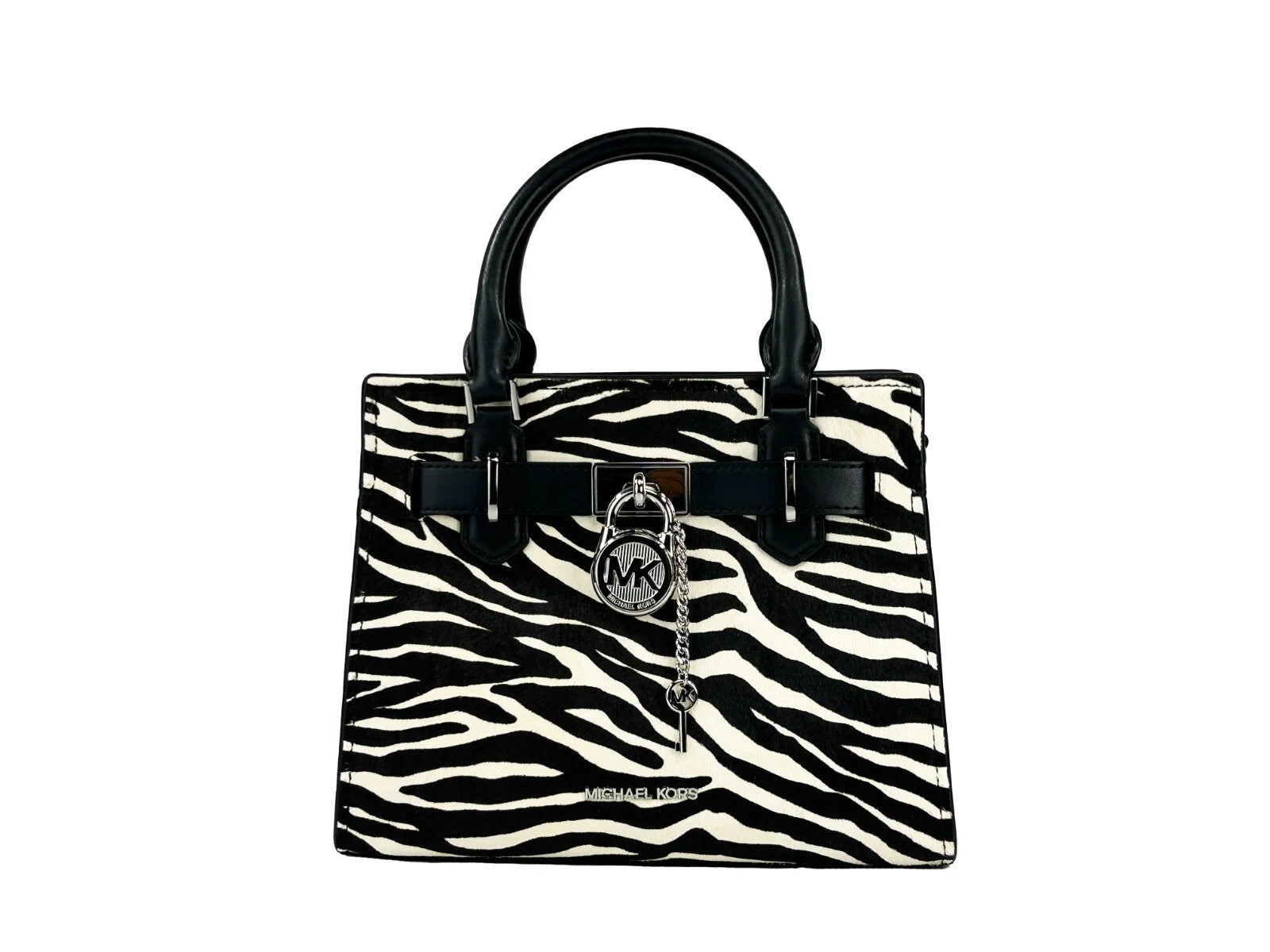 Michael Kors Hamilton Kleine Umhängetasche aus Leder mit Zebra-Print, Schwarz/Weiß