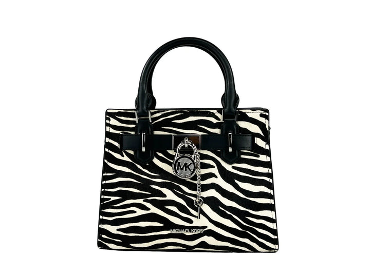 Michael Kors Hamilton Kleine Umhängetasche aus Leder mit Zebra-Print, Schwarz/Weiß
