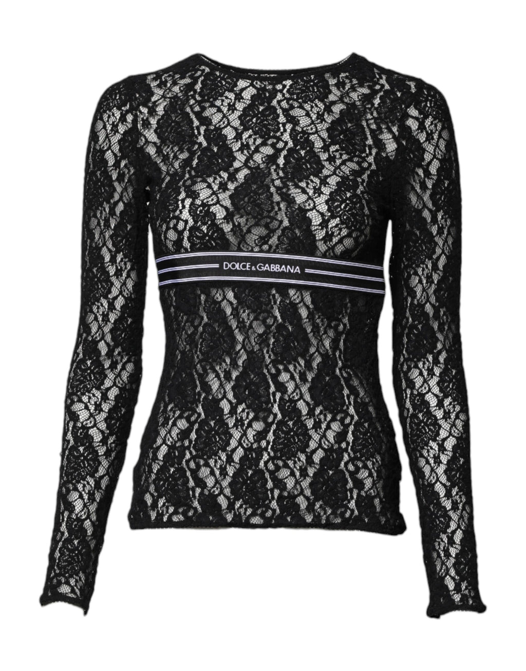 Dolce & Gabbana Black Floral Lace Long Sleeves Pullover Top