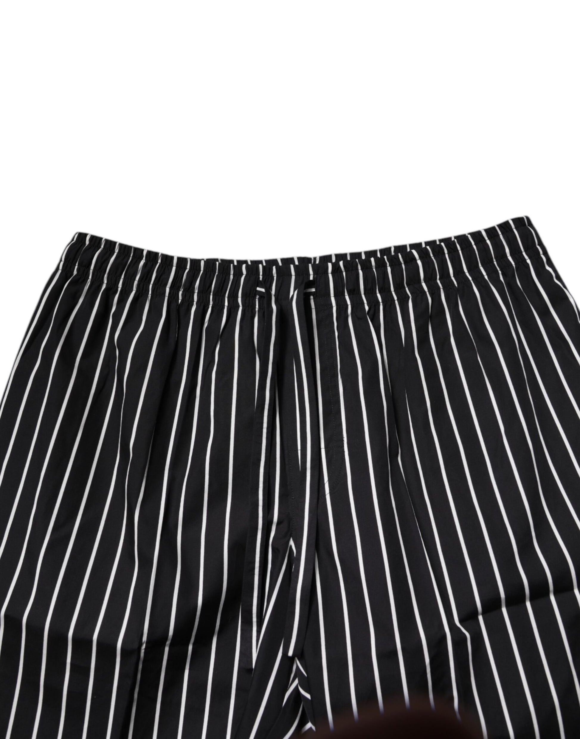 Dolce &amp; Gabbana Schwarz Weiß Streifen Baumwolle Männer Pyjama Set Nachtwäsche